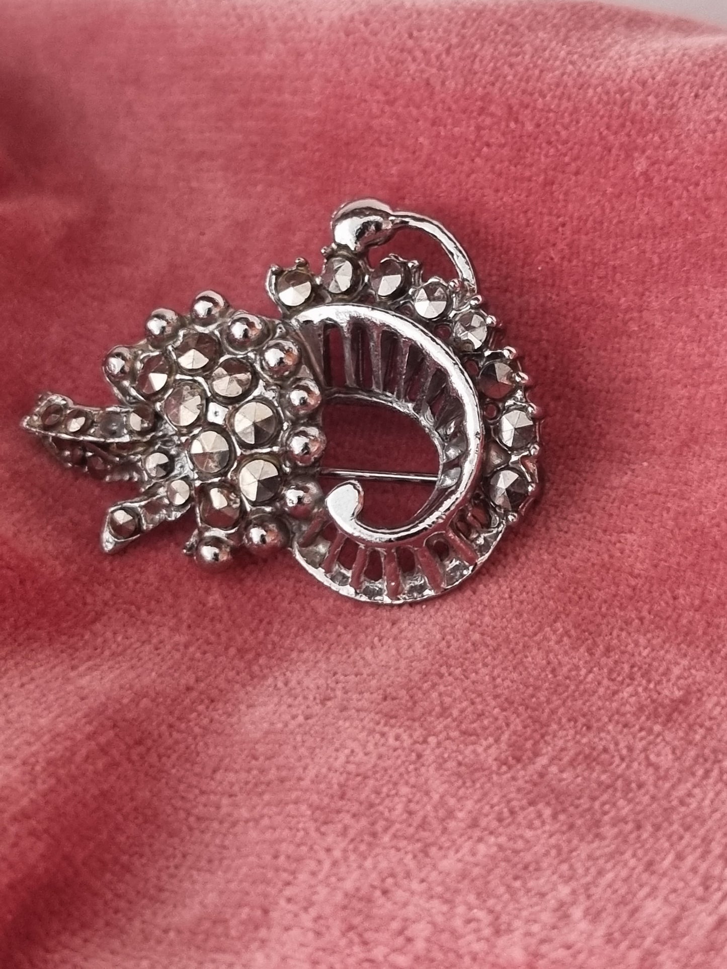 Vintage Brooch Costume Jewellery Marcasite 1950s Swirl