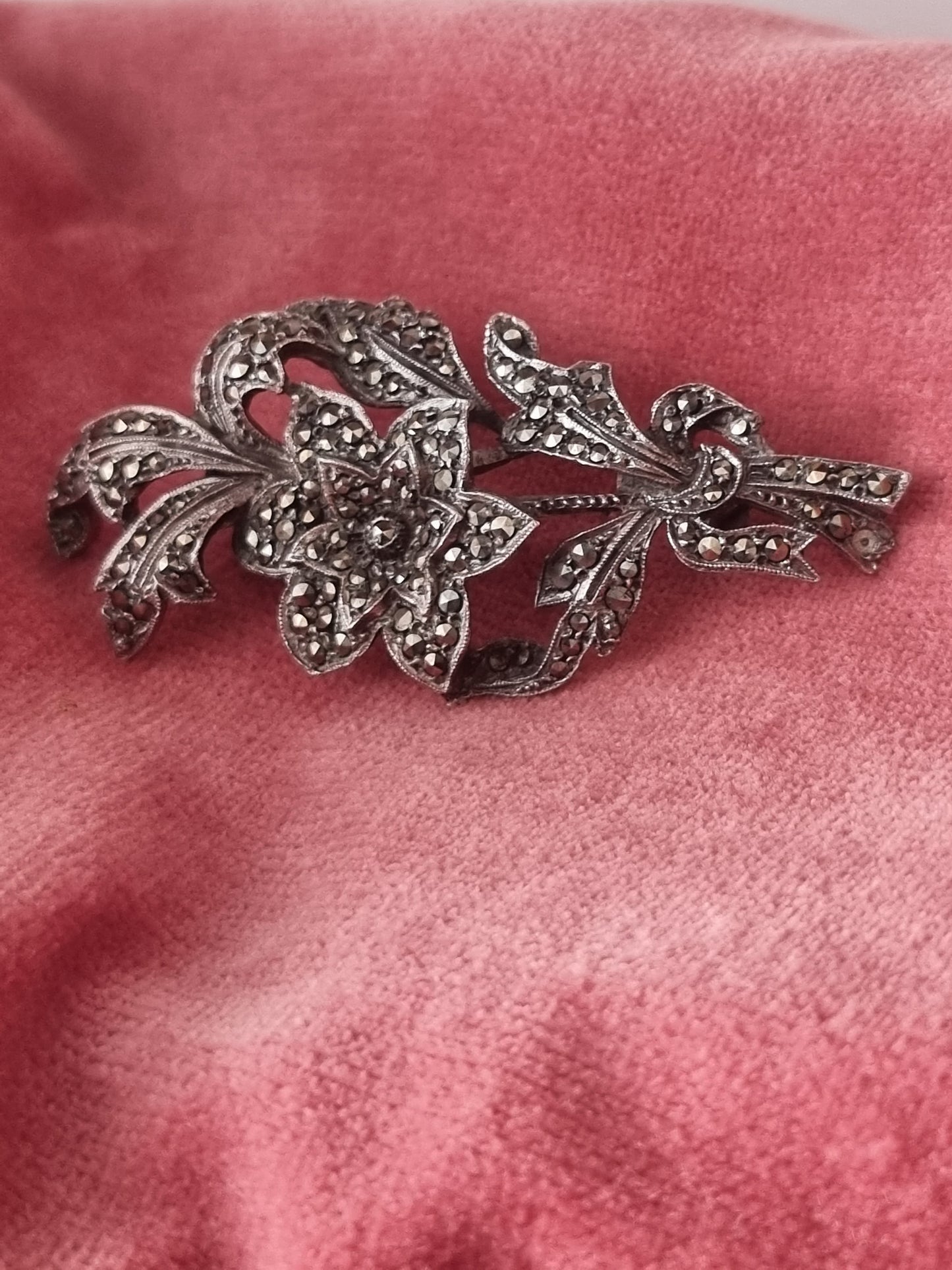 Vintage Brooch Silver and Marcasite Art Nouveau Floral Bouquet