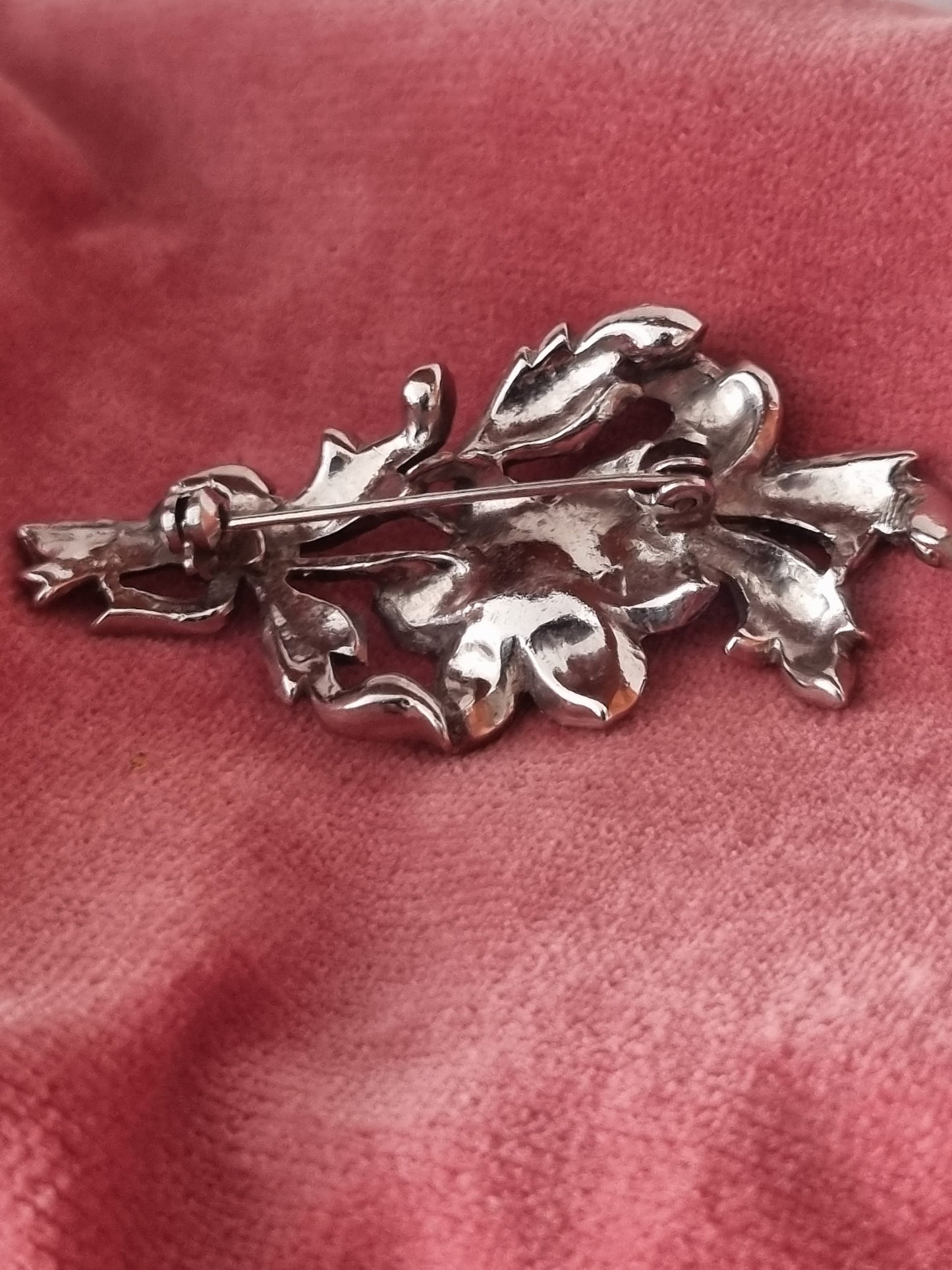 Vintage Brooch Silver and Marcasite Art Nouveau Floral Bouquet