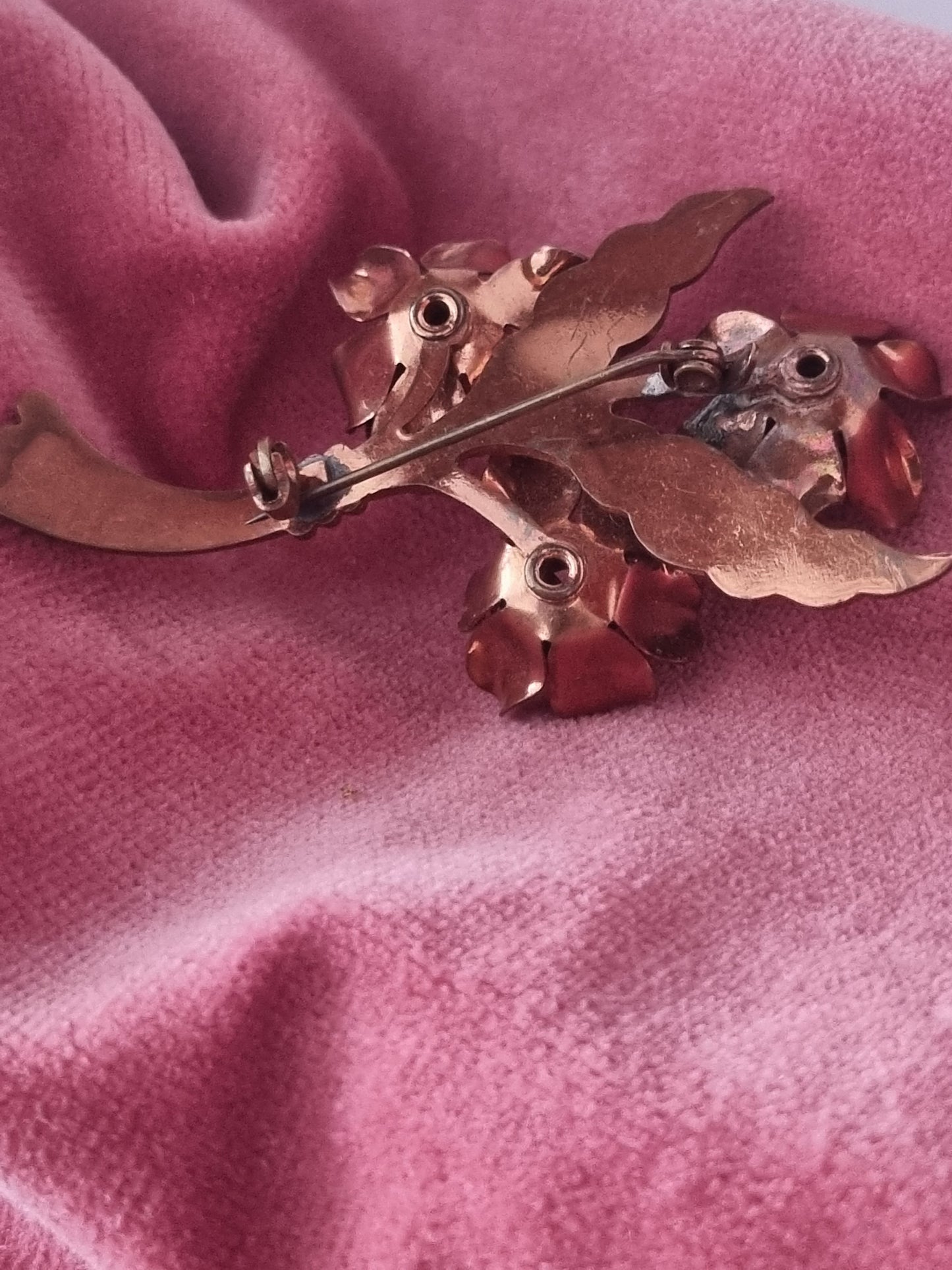 Vintage Brooch All Metal 1940s Rose Flower Floral Copper Colour