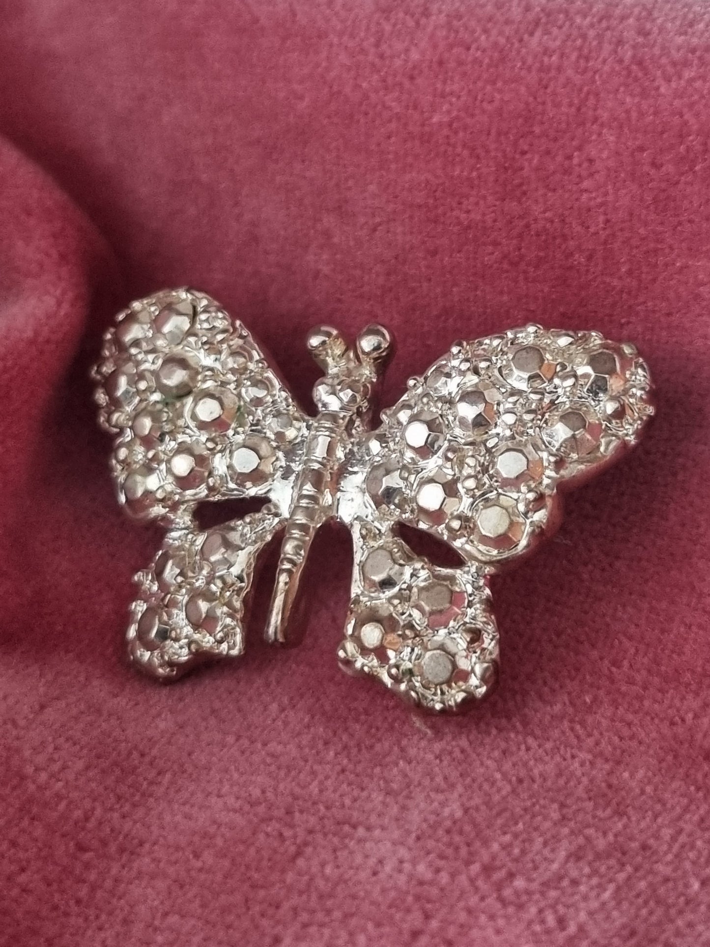 Vintage Brooch Silver Tone Marcasite Butterfly