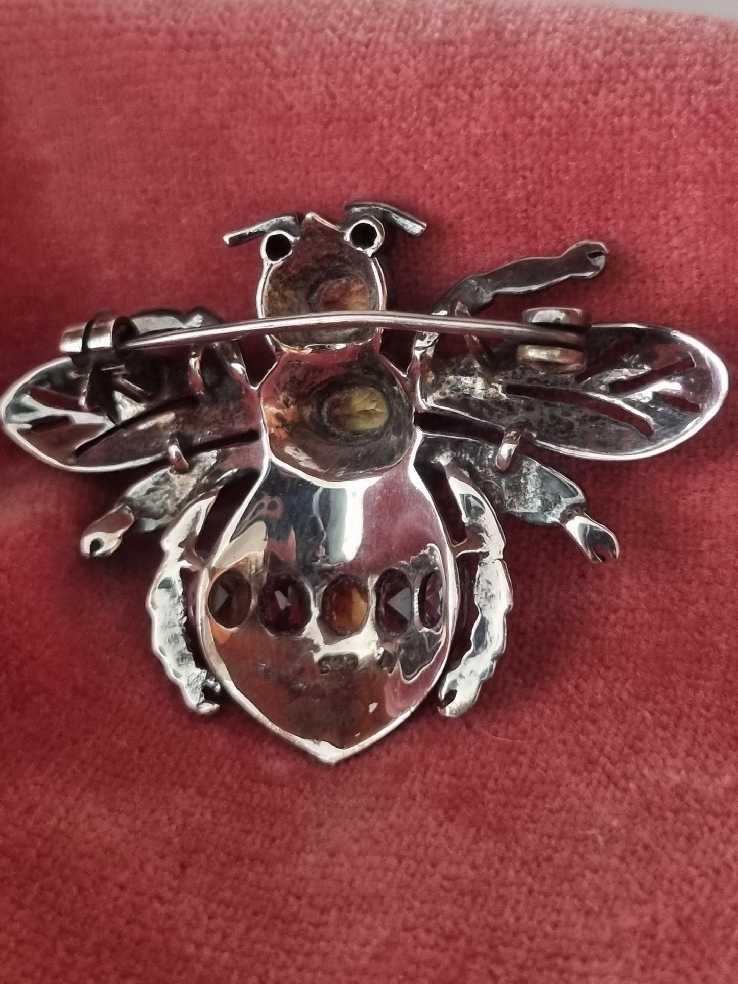 Vintage Brooch Victorian Silver 925 Bee. Genuine Carbachons
