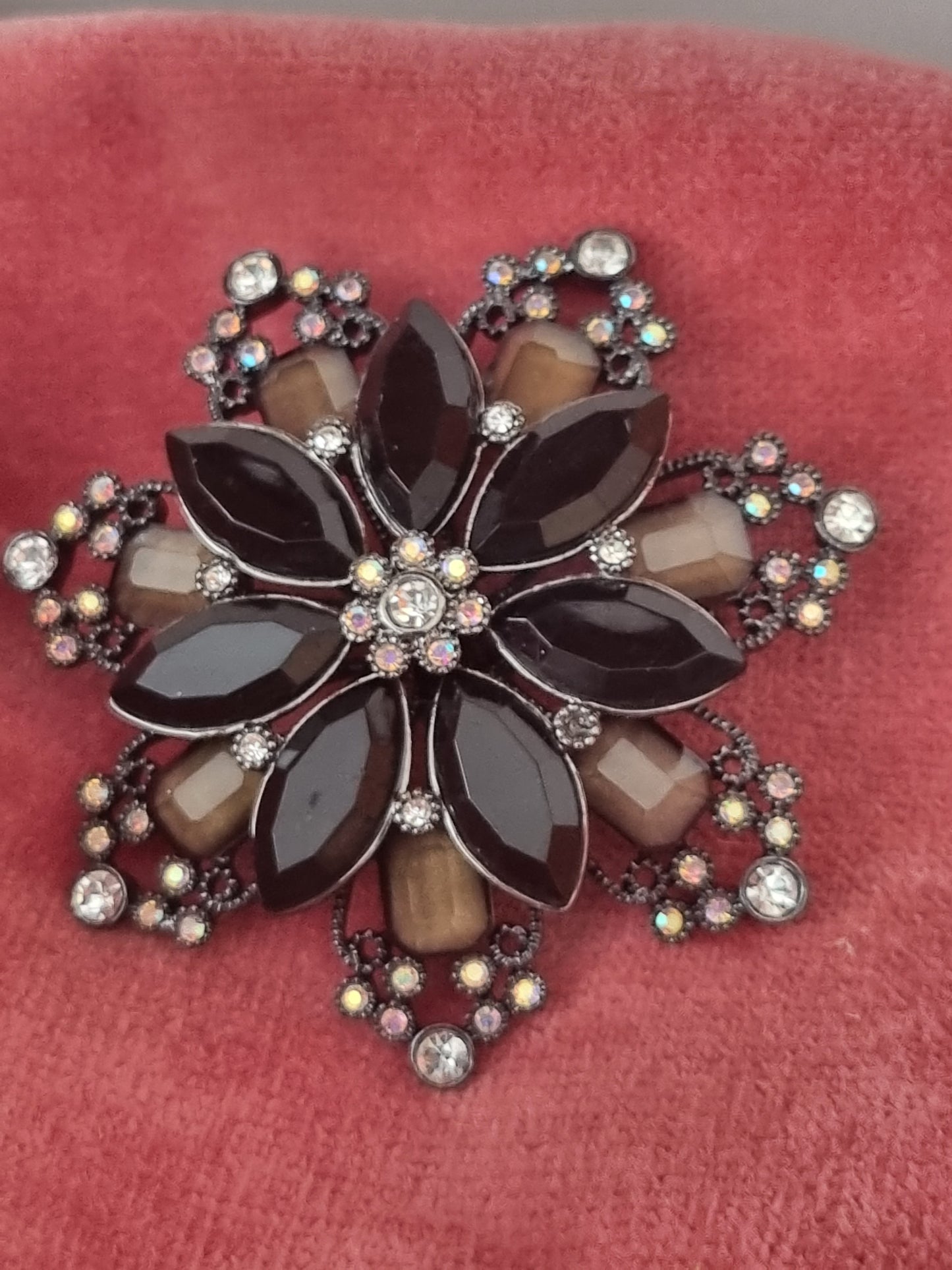 Vintage Brooch Large Floral Starburst 50s Brown Costume Jewellery