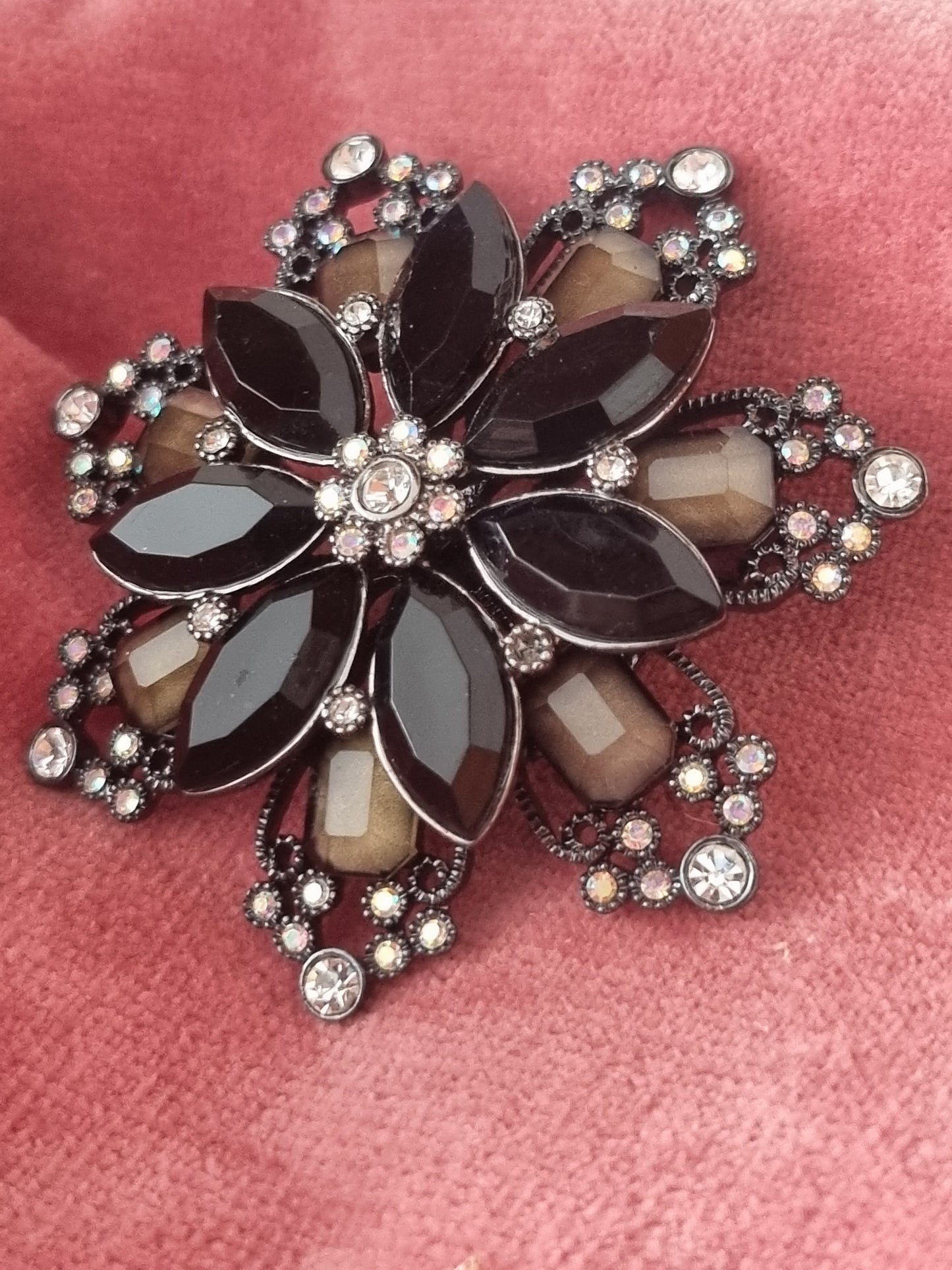 Vintage Brooch Large Floral Starburst 50s Brown Costume Jewellery