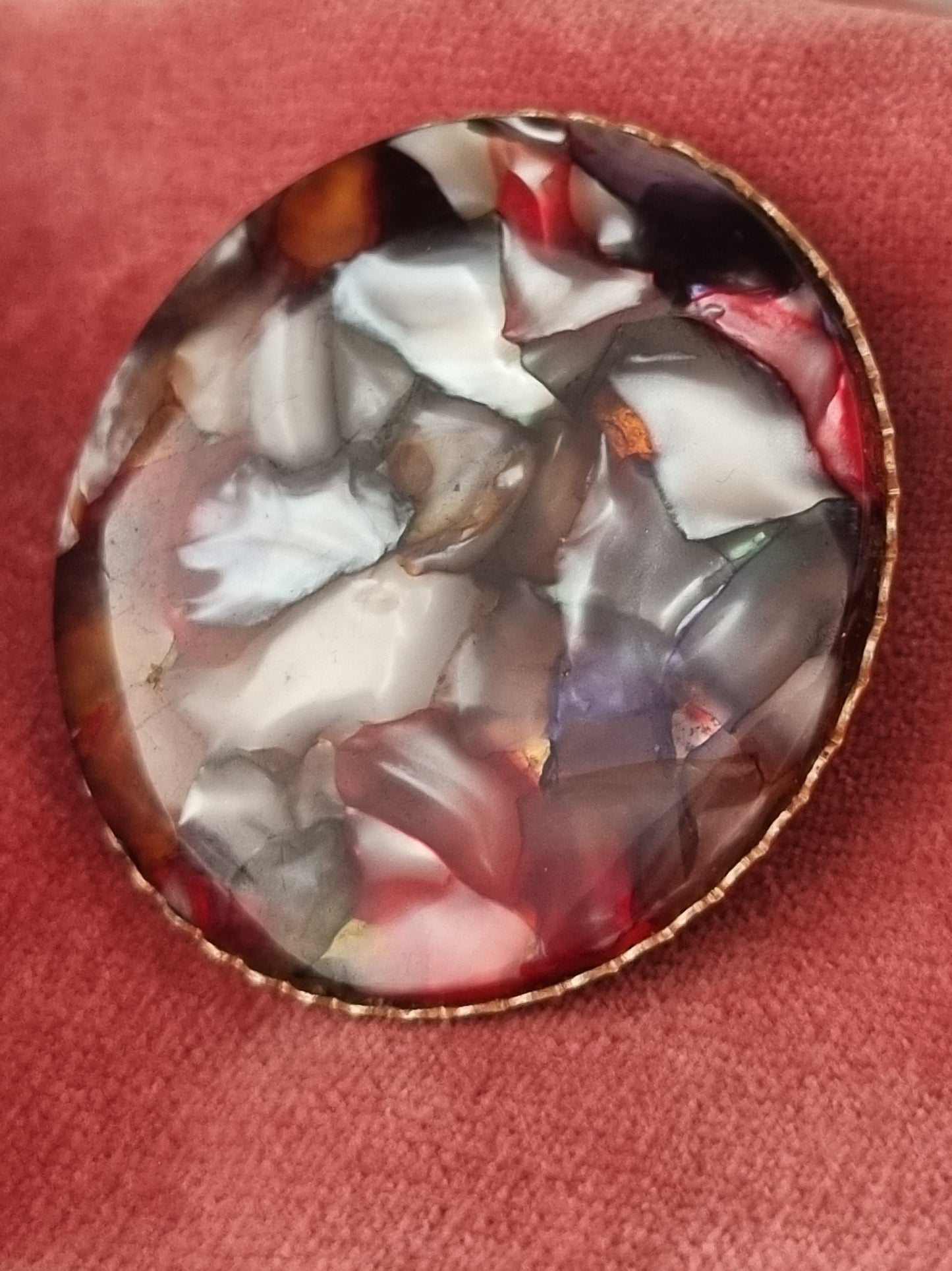 Vintage Brooch Lucite Marbled 50s Round Statement Multicoloured