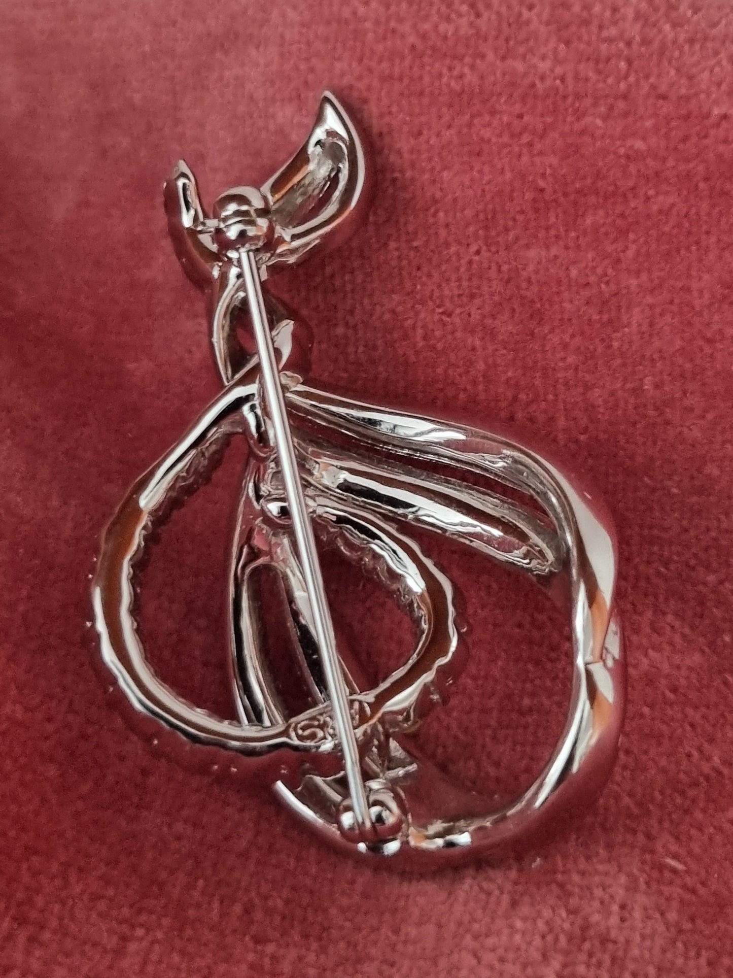 Vintage Brooch Attwood and Sawyer Chrome & Swarovski Crystal. 1960s Ribbon Twist Signed A and S