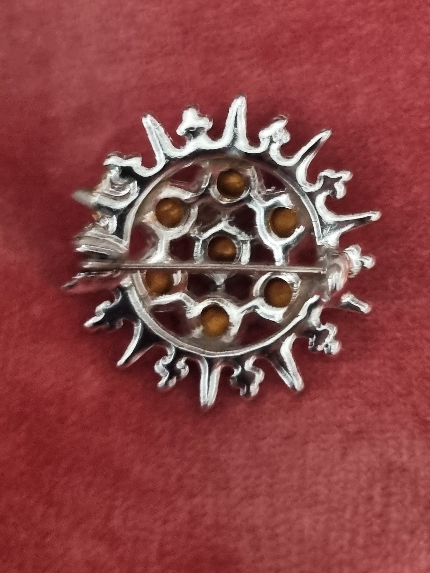 Vintage Brooch Silver Tone Atomic Starburst Rhinestone Costume