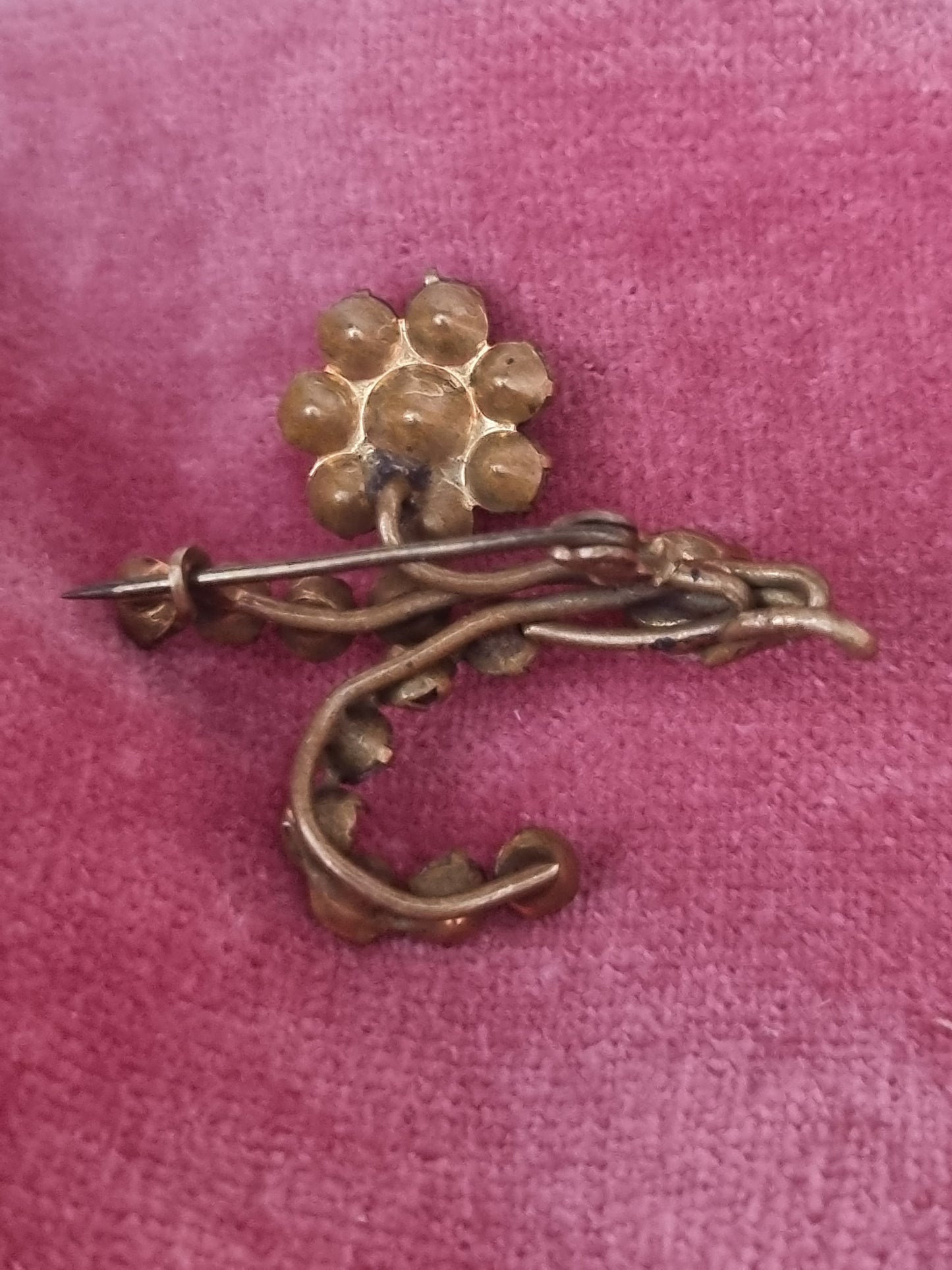 Vintage Brooch Purple Clear Glass Floral 1950s Wirework Rhinestone