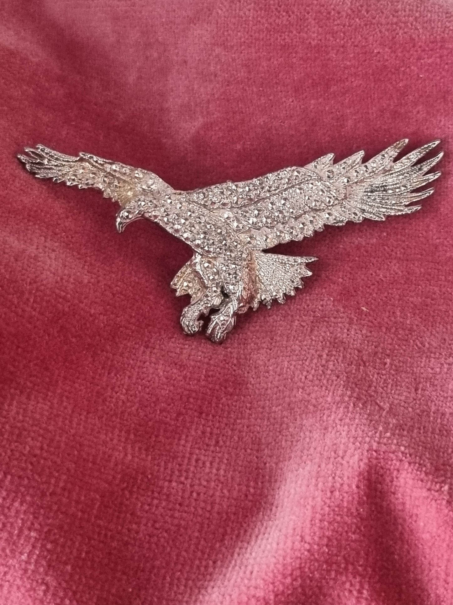 Vintage Brooch Marcasite Flying Eagle