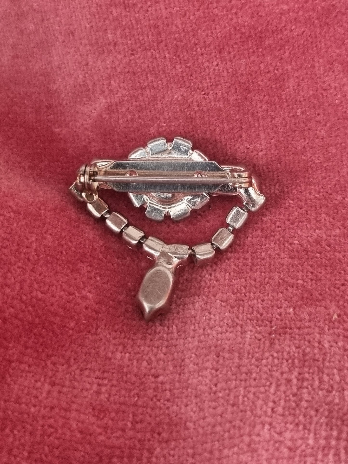 Vintage Brooch Black and Clear Mid Century Rhinestone