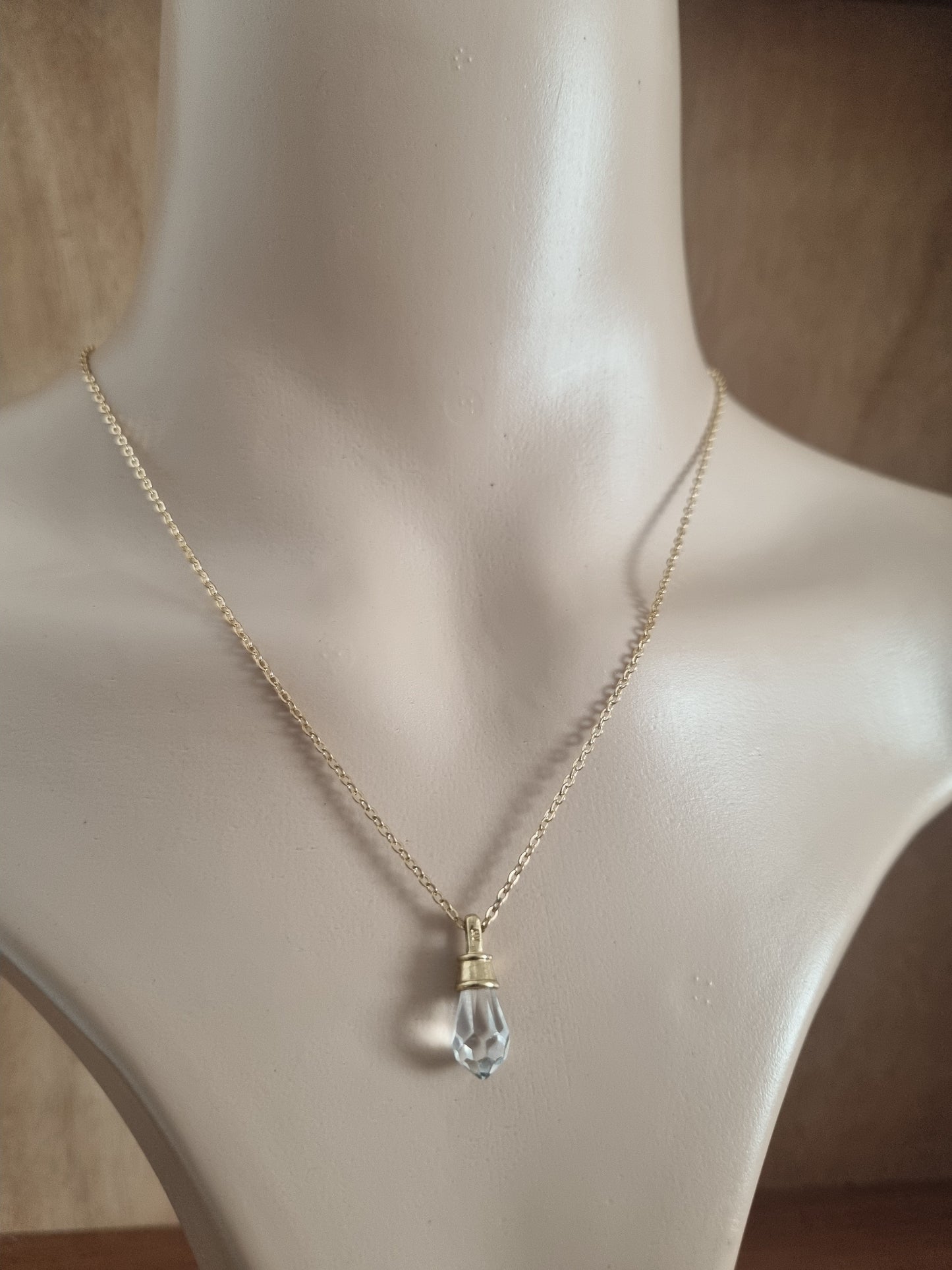Vintage Necklace Nevada Silver Mine Gold Plated Crystal Drop.