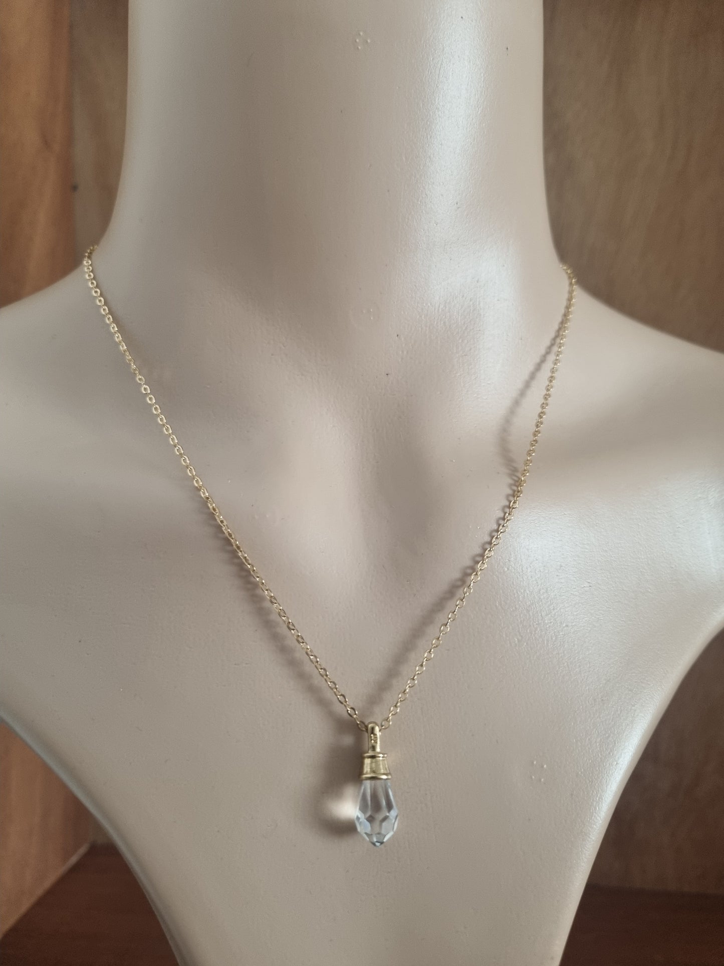 Vintage Necklace Nevada Silver Mine Gold Plated Crystal Drop.