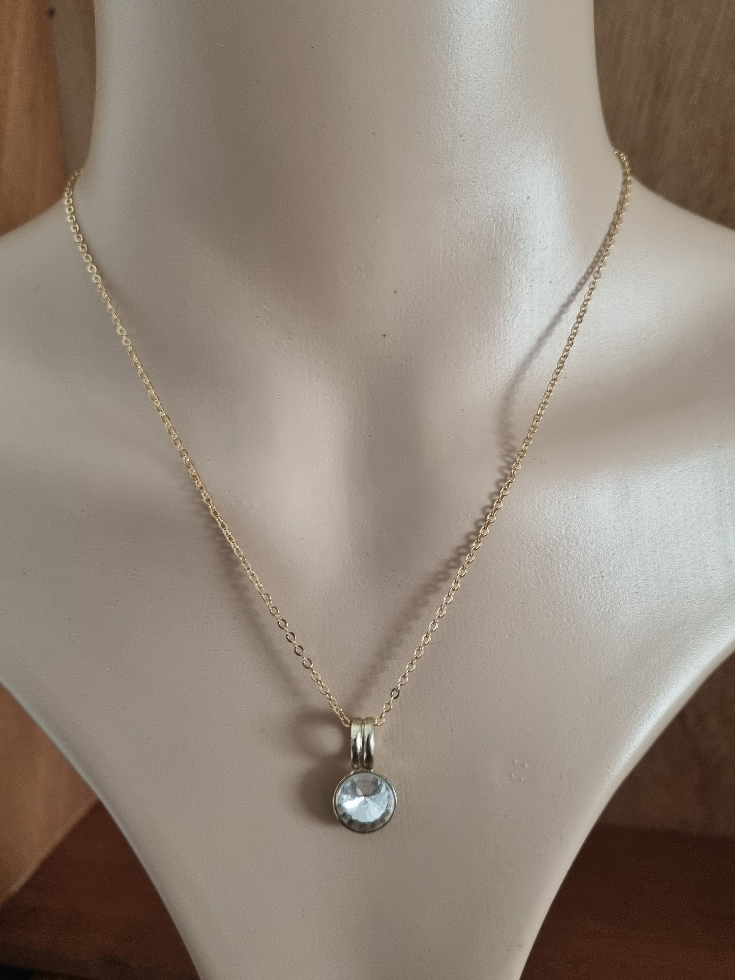 Vintage Necklace Costume Gold Tone Pendant Circle Cubic Zirconia and Chain