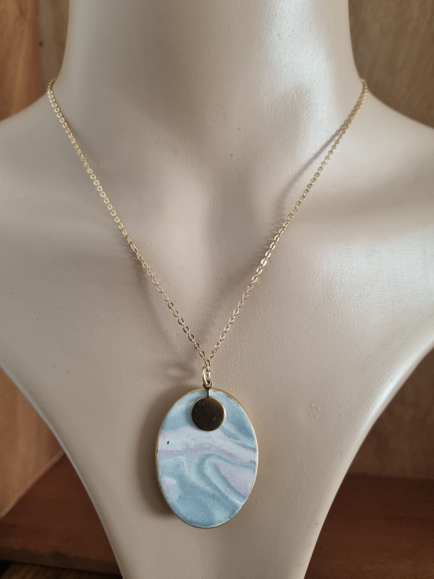 Vintage Necklace Skyscene Gold Tone Costume Pendant and Chain Glass and Plaster Stone