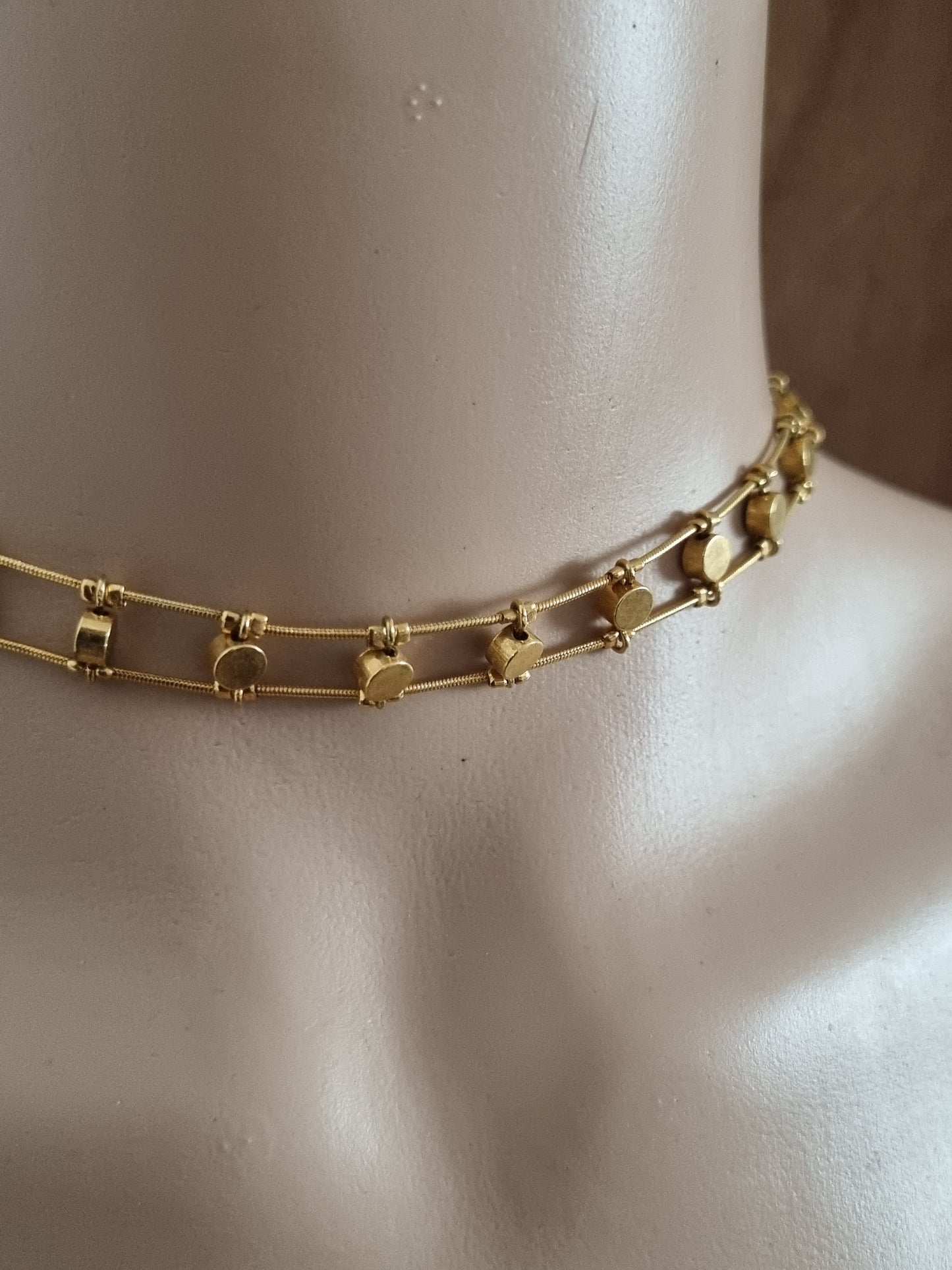 Vintage Necklace Gold Tone Double Chain Choker Love Necklace