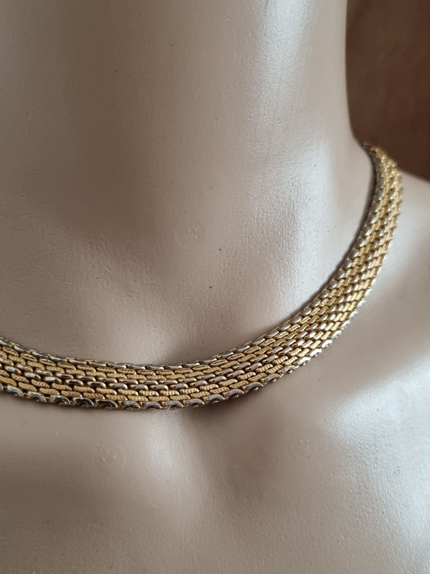 Vintage Necklace Two Tone Rope Chain Brass in Gold and Silver Tone Choker