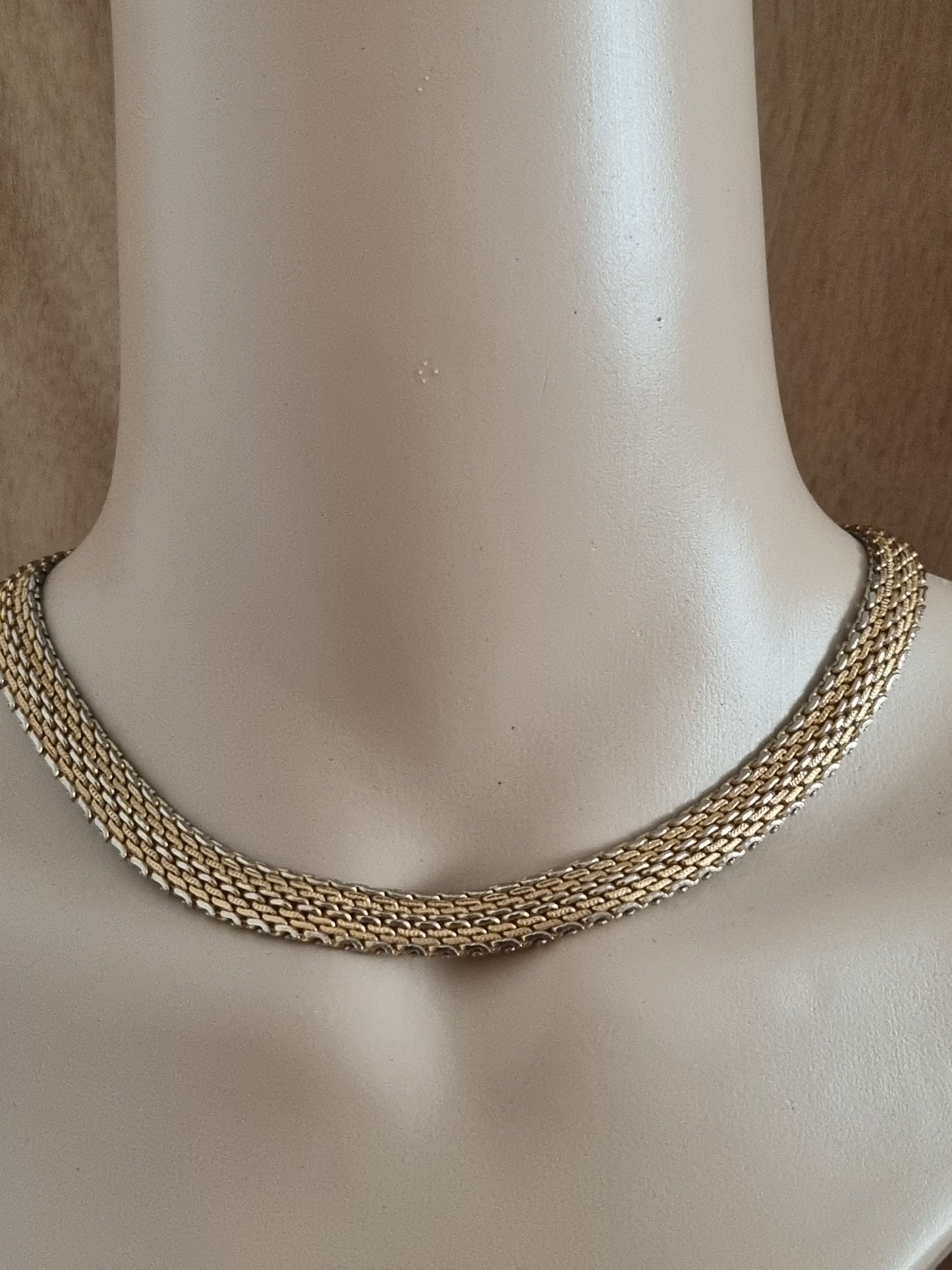 Vintage Necklace Two Tone Rope Chain Brass in Gold and Silver Tone Choker