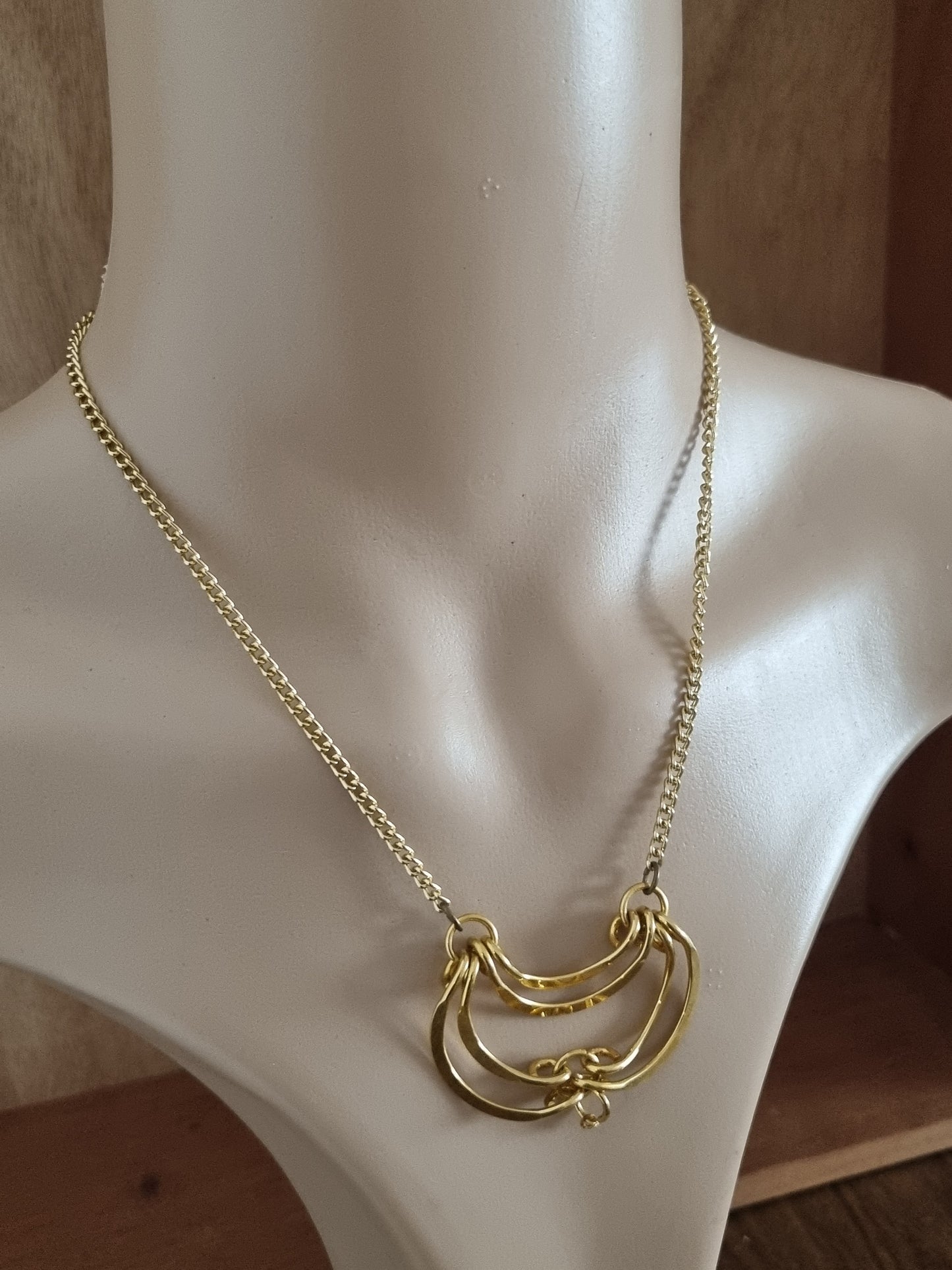 Vintage Necklace Gold Tone Statement Unmarked Folded Swirl Pendant