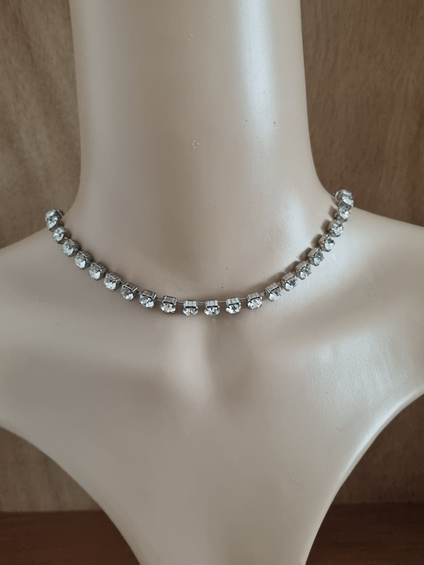 Vintage Necklace Silver Tone 1950s Rhinestone Choker