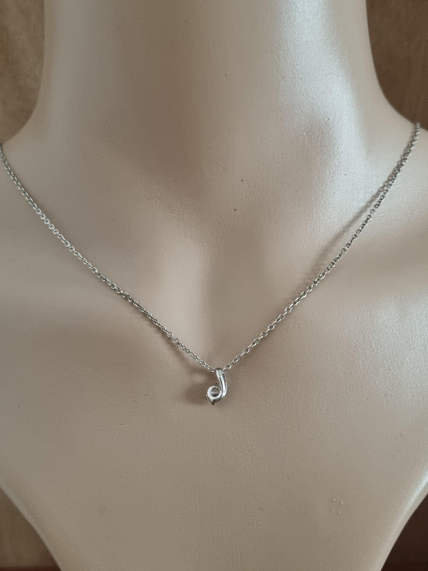 Vintage Necklace 925 Sterling Silver Swirl Cubic Zirconia Drop Pendant and Chain
