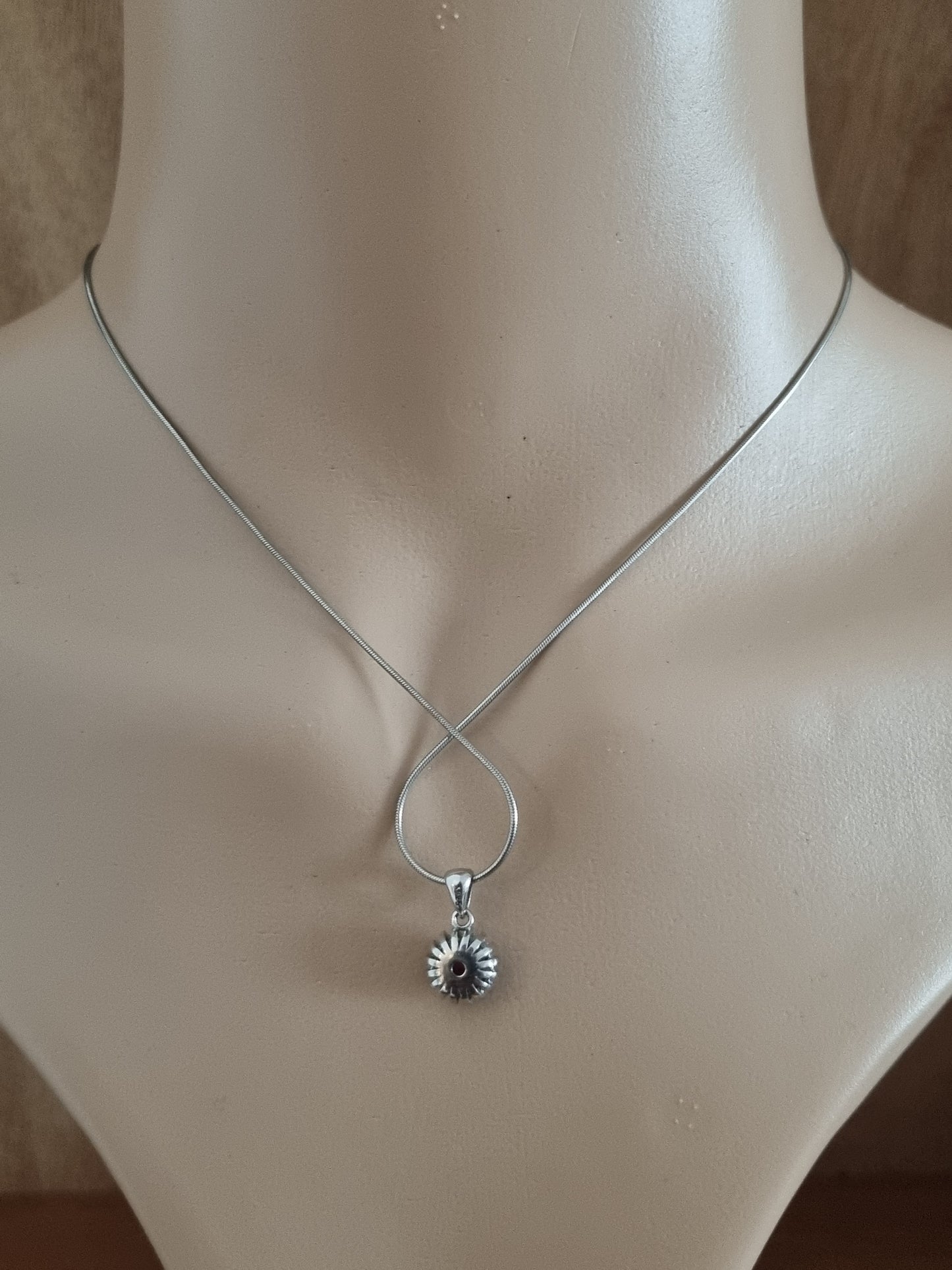 Vintage Necklace 925 Sterling Silver Ruby Cubic Zirconia Italian Chain