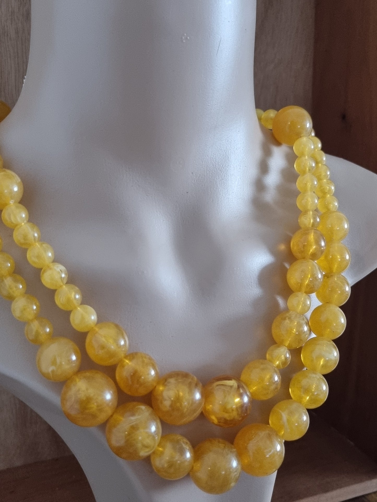 Vintage Necklace Yellow Lucite Bead Statement
