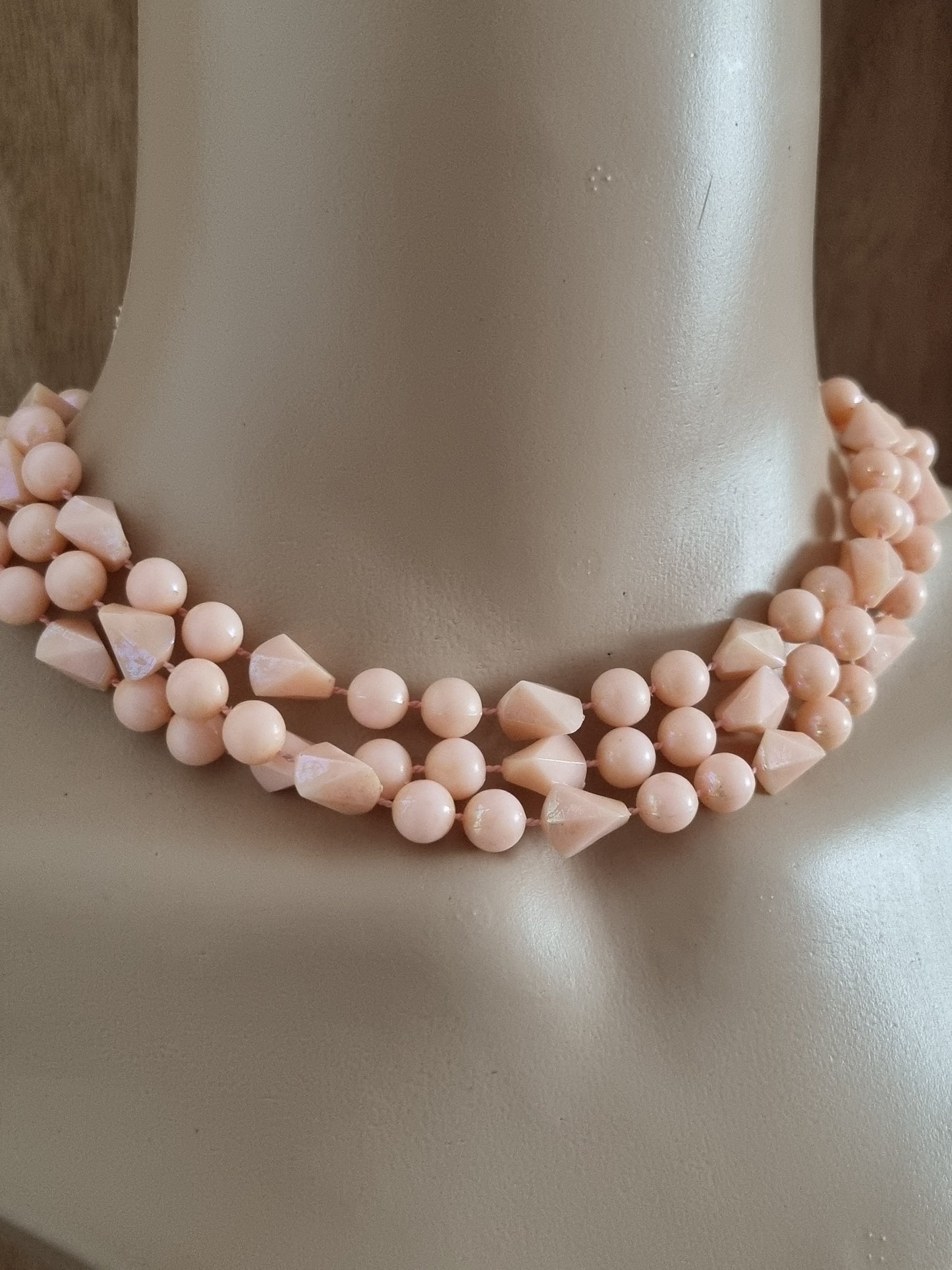Vintage Necklace Pink Peach Plastic Bead Statement