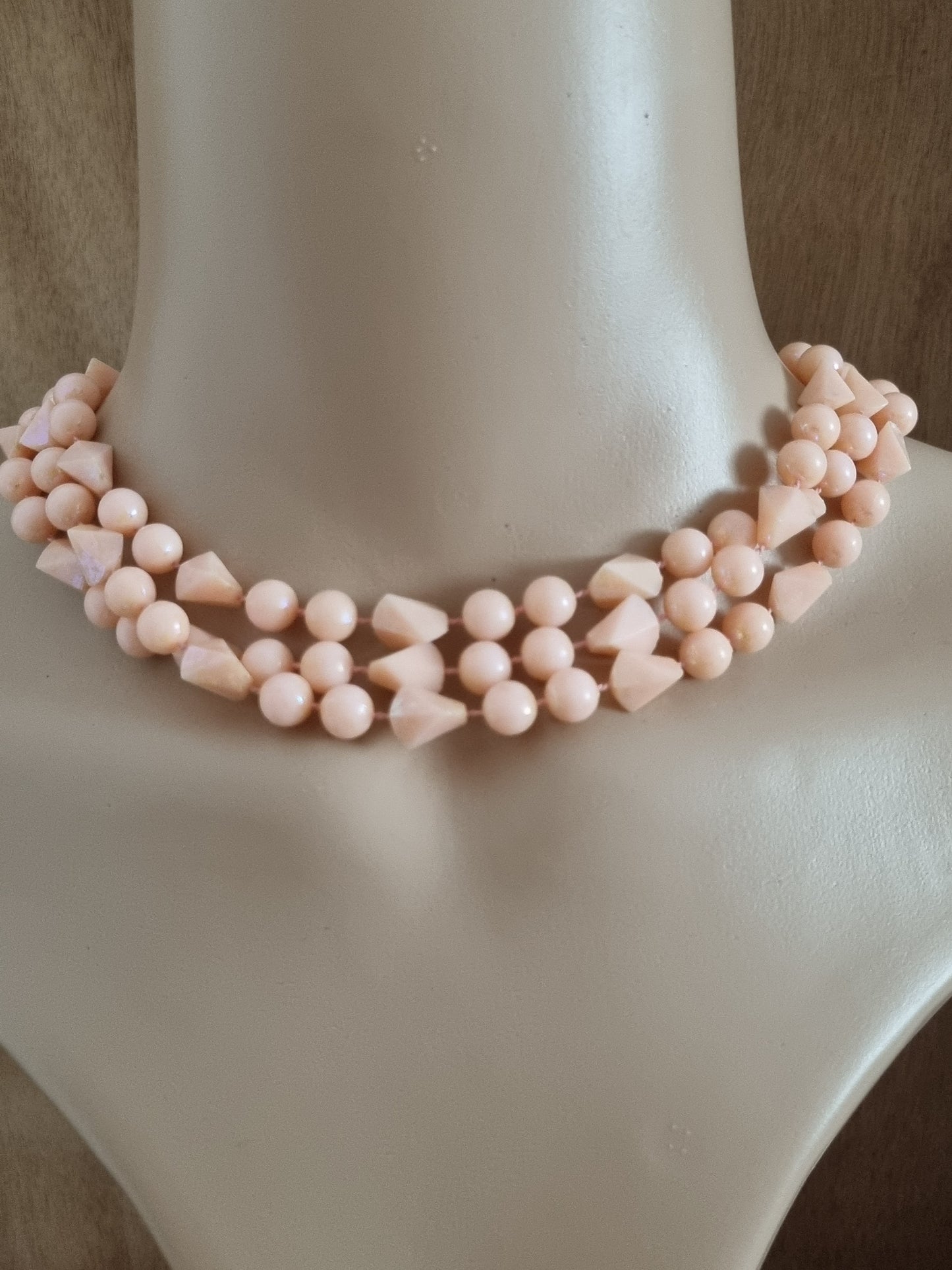 Vintage Necklace Pink Peach Plastic Bead Statement