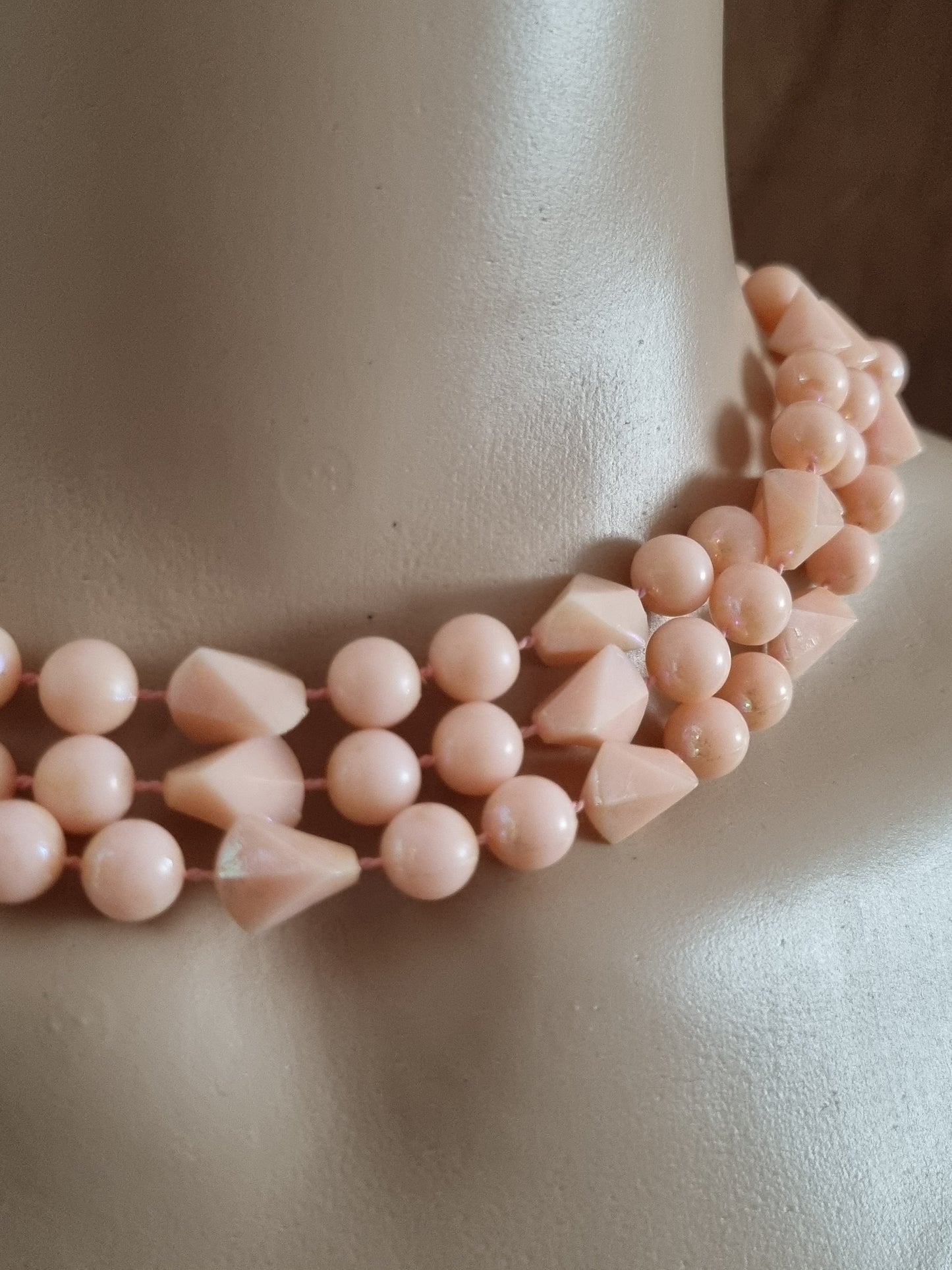 Vintage Necklace Pink Peach Plastic Bead Statement