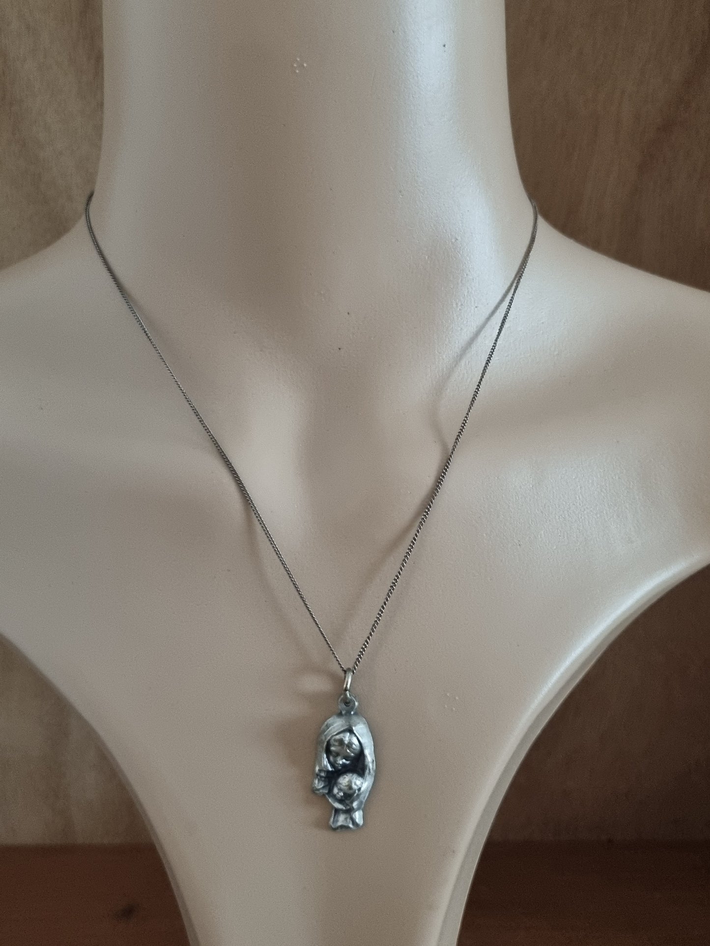 Vintage Necklace 60s Catholic Lady of Lourdes and Child Jesus Pendant