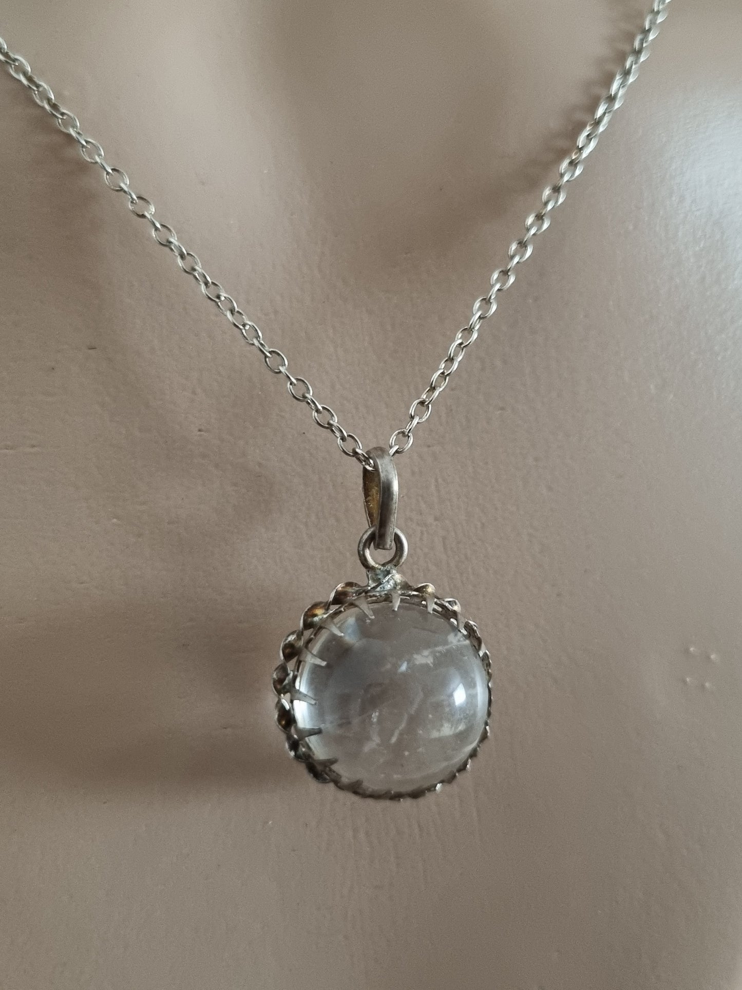 Vintage Necklace 925 Sterling Silver Glass Moon Crystal Ball Pendant and Chain