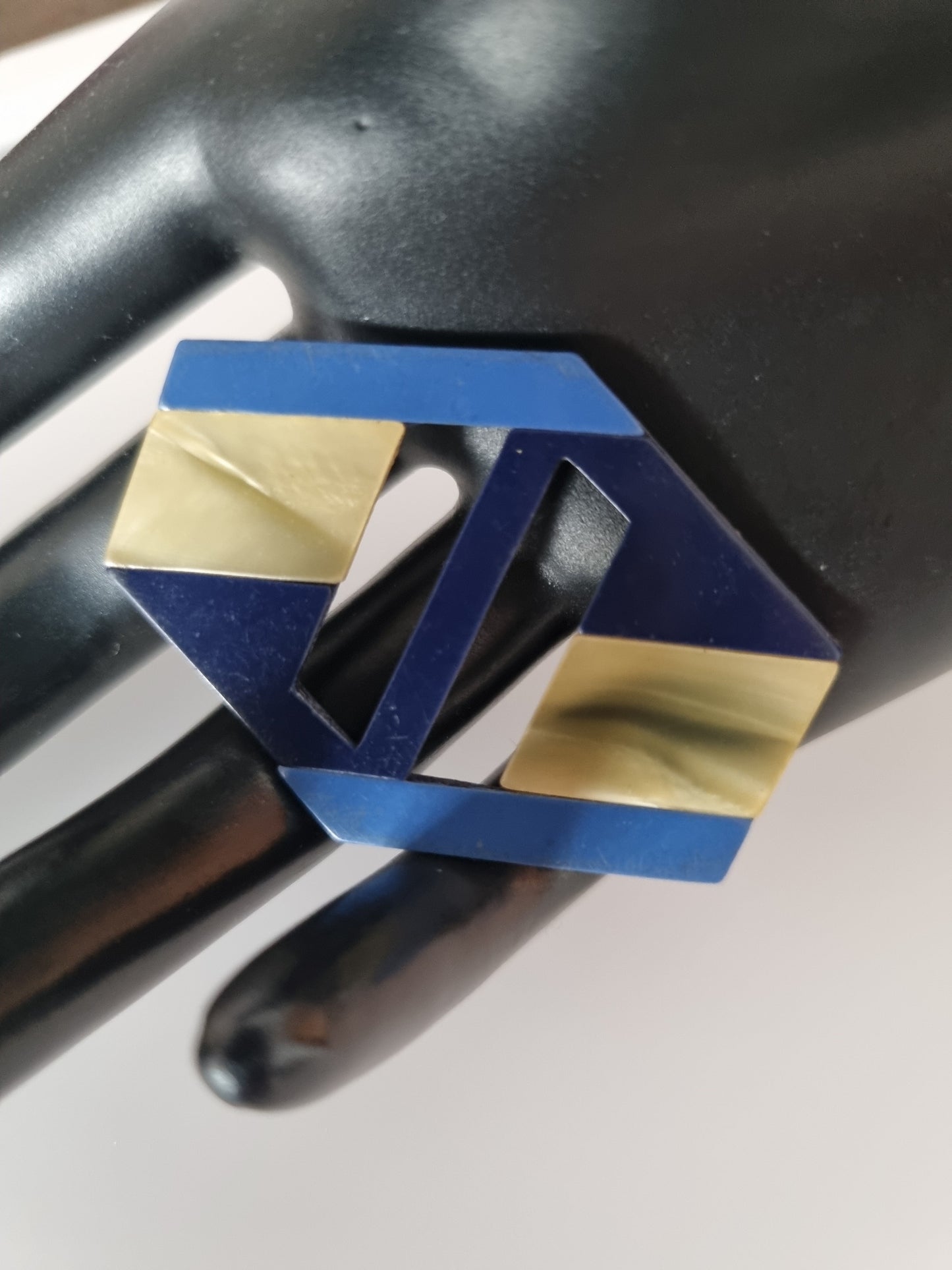 Vintage Buckle Navy Blue Pearlised Geometric. For Belts, Sewing, Scarves, Crafts