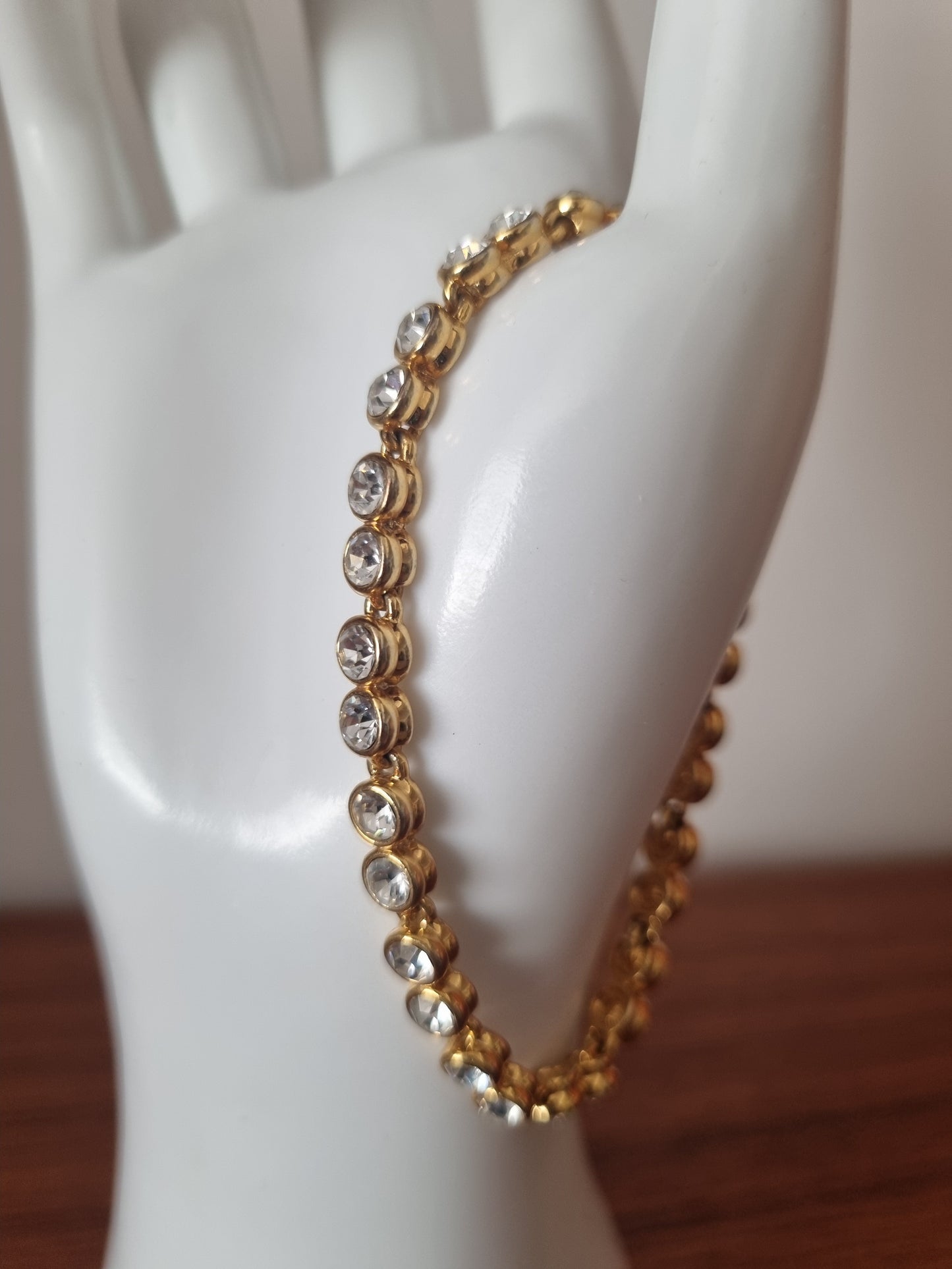 Vintage Bracelet Gold Tone Diamante Cubic Zirconia Circles Jewellery