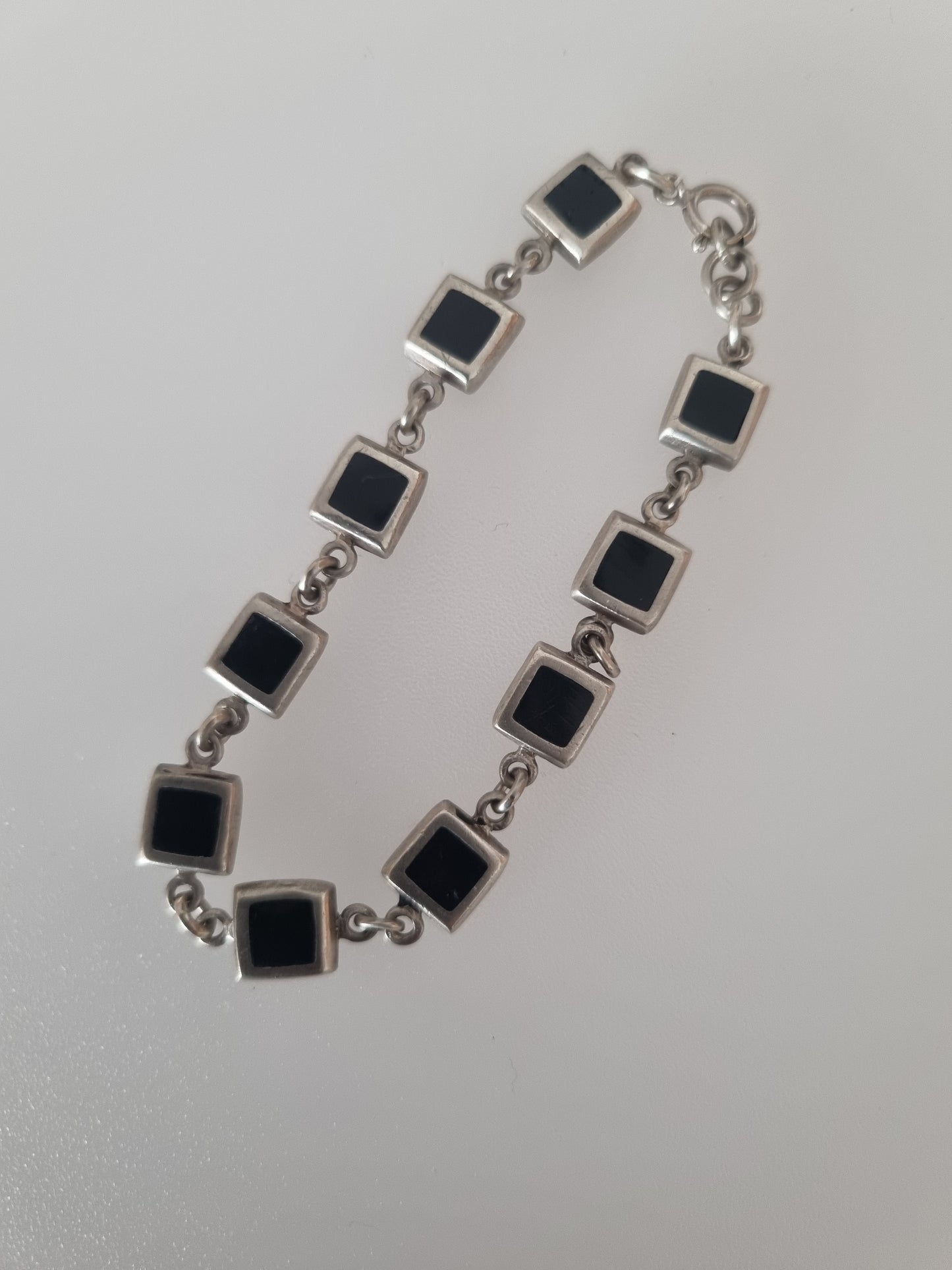 Vintage Bracelet 925 Sterling Silver Geometric Black Stones Jewellery
