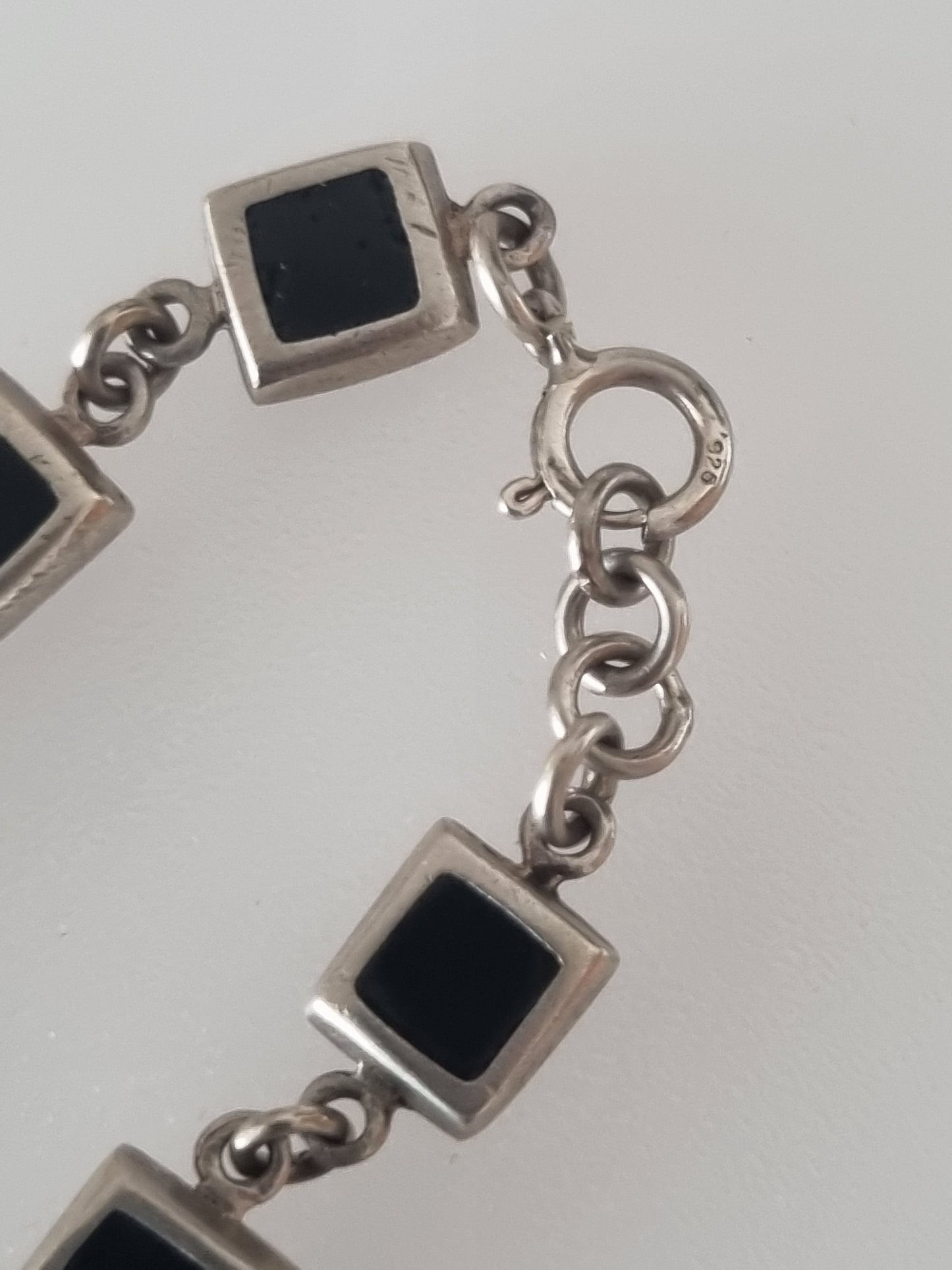 Vintage Bracelet 925 Sterling Silver Geometric Black Stones Jewellery