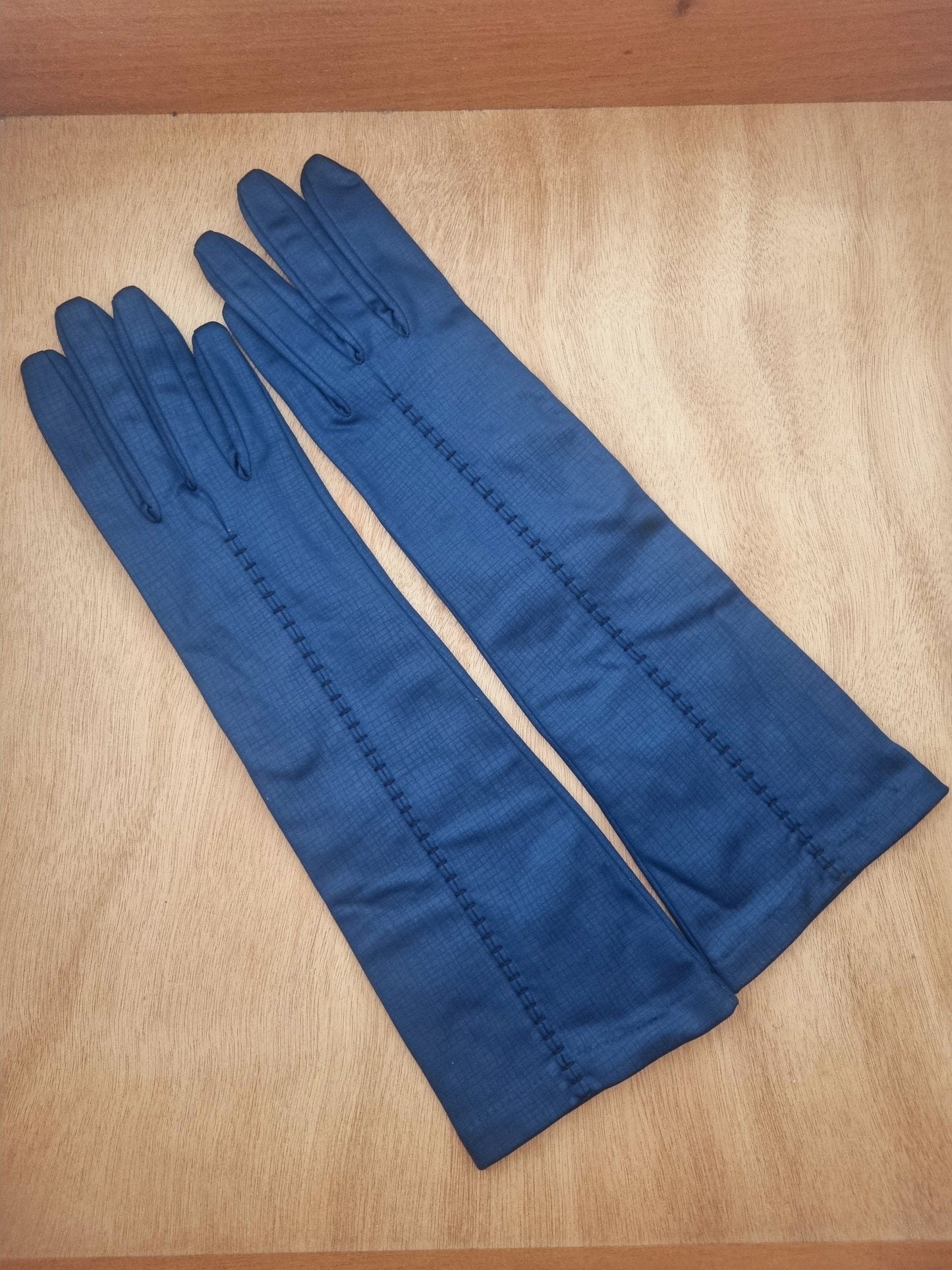 Vintage Gloves Navy Long Blue Polymix Autumn Warms