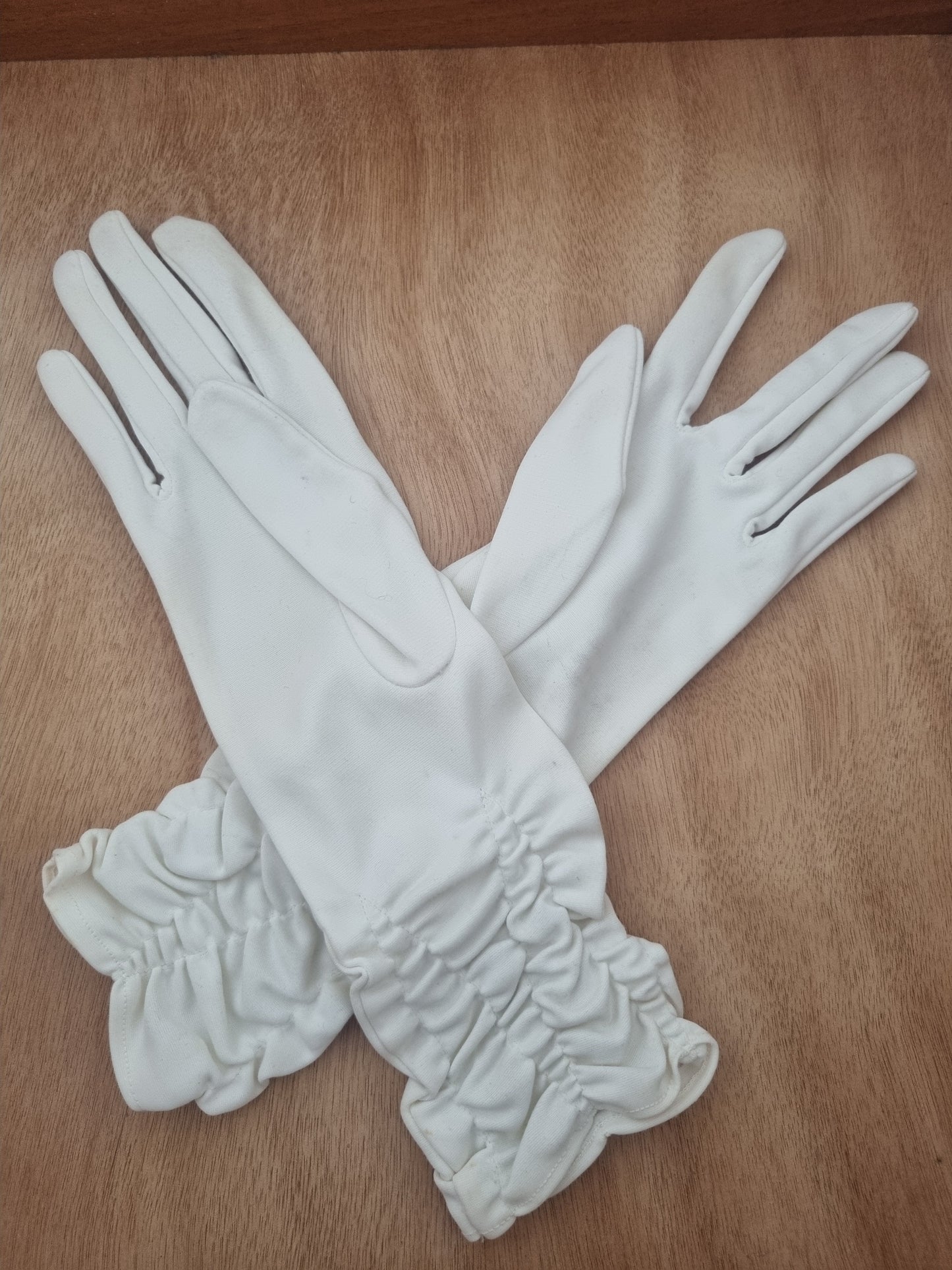 Vintage Gloves Ivory White Polymix Long Ruched