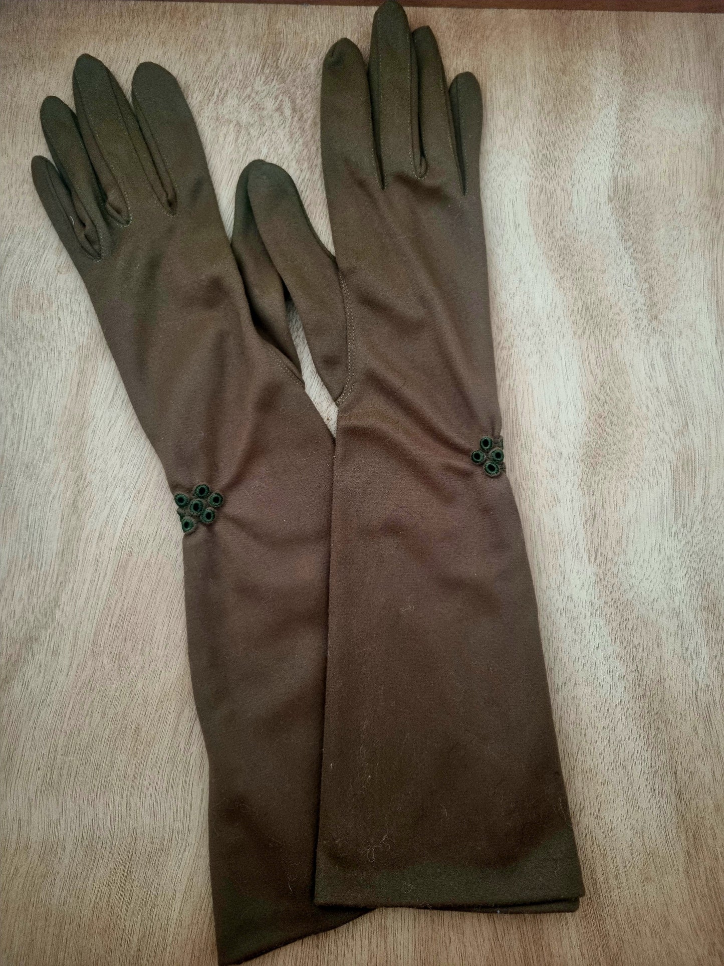 Vintage Gloves Short Green Brown Polymix