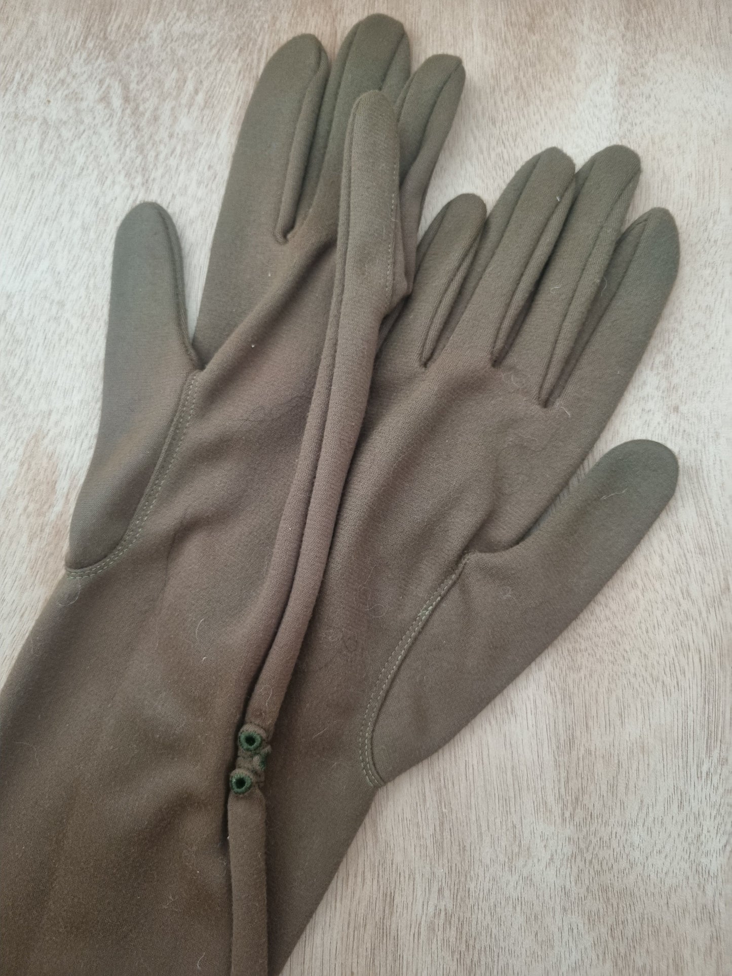 Vintage Gloves Short Green Brown Polymix