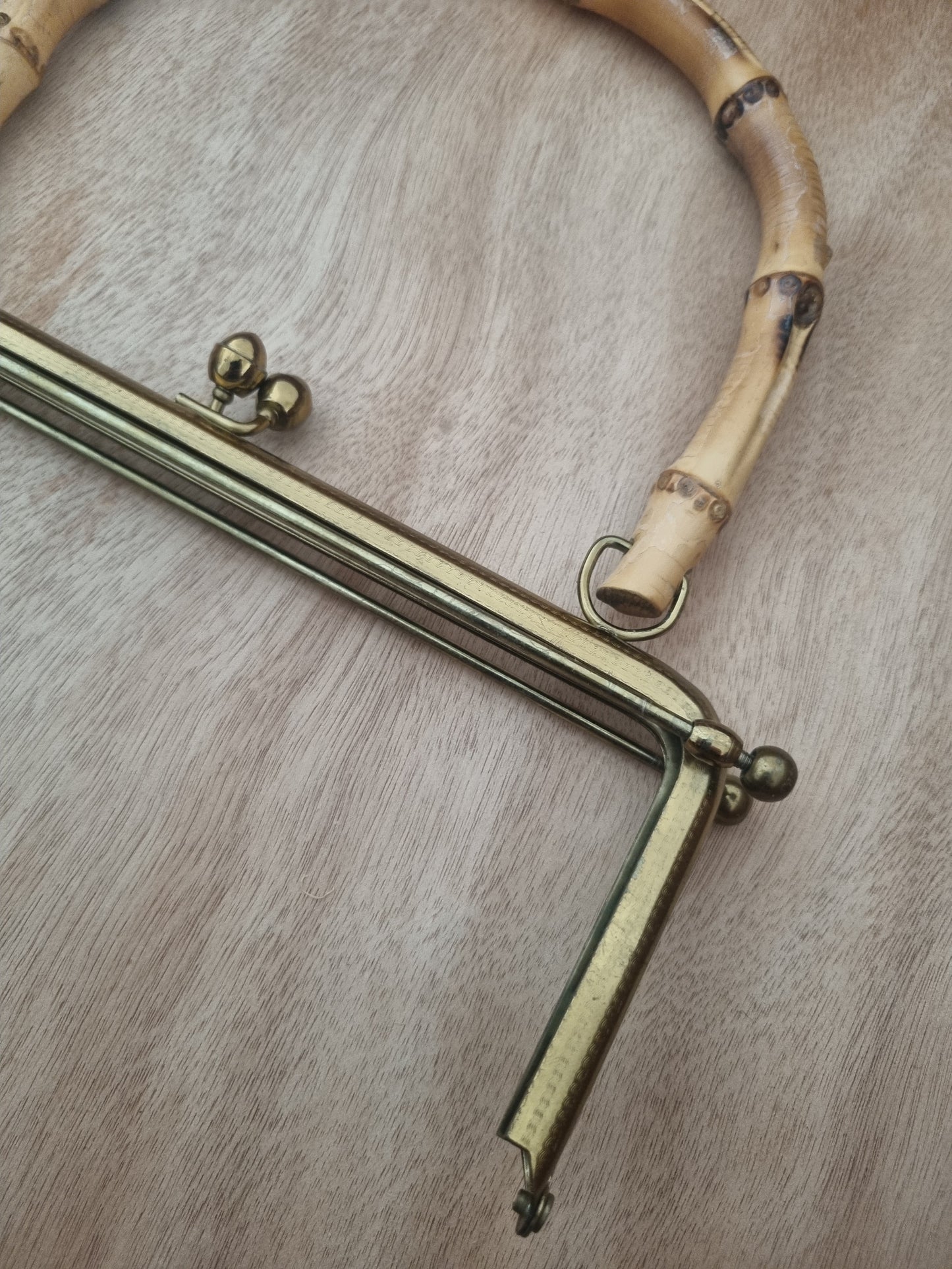 Vintage Handbag Handle for Bag Making. 60s Gold Tone Metal Rattan Handle Hinge Frame. Haberdashery