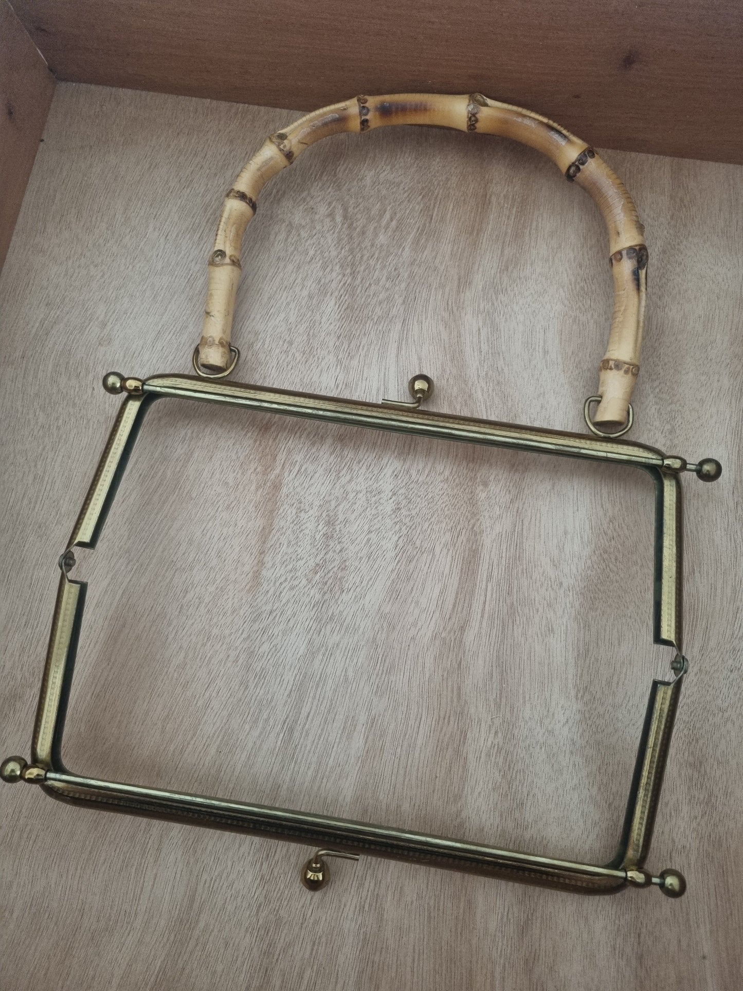 Vintage Handbag Handle for Bag Making. 60s Gold Tone Metal Rattan Handle Hinge Frame. Haberdashery