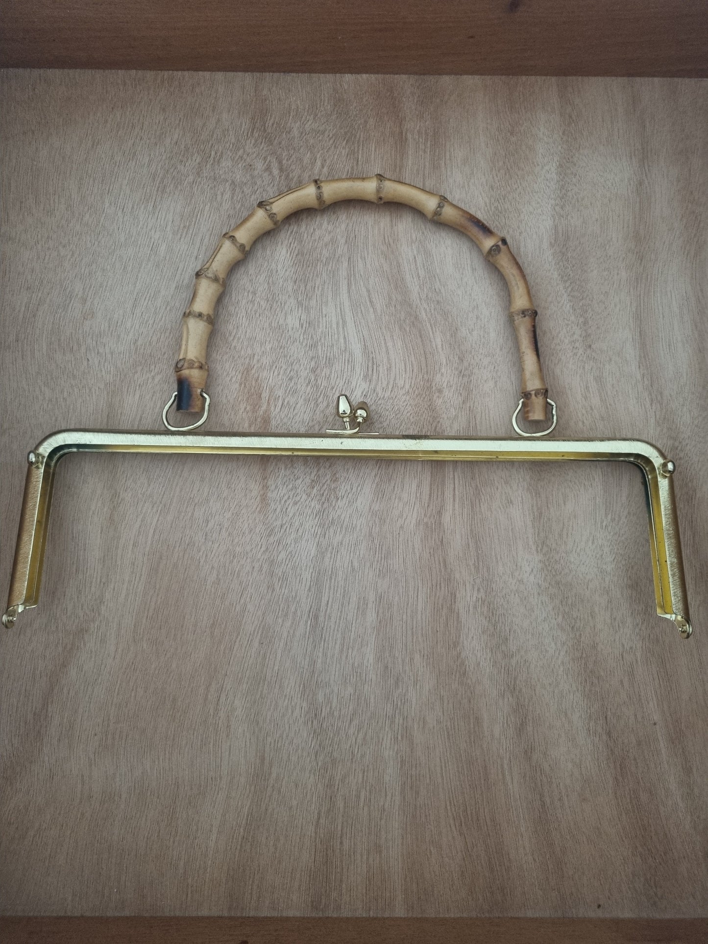 Vintage Handbag Handle for Bag Making. 60s Gold Tone Metal Rattan Handle Hinge Frame XL. Haberdashery