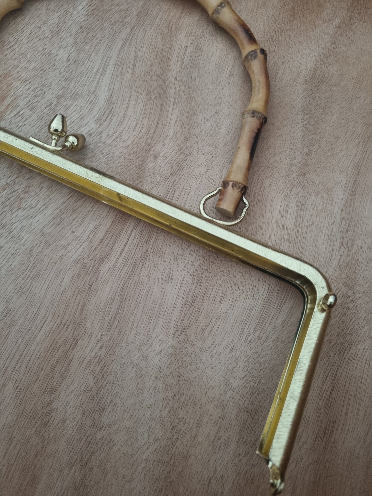 Vintage Handbag Handle for Bag Making. 60s Gold Tone Metal Rattan Handle Hinge Frame XL. Haberdashery