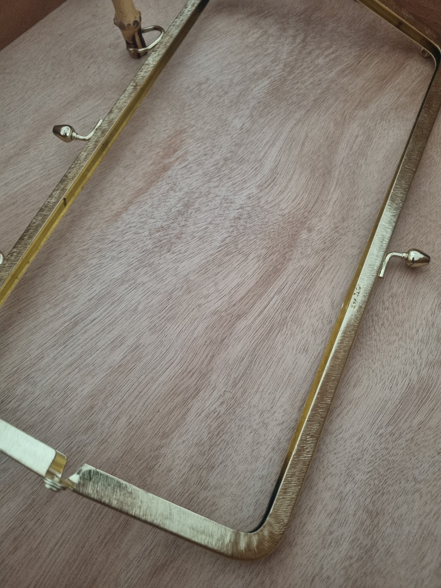 Vintage Handbag Handle for Bag Making. 60s Gold Tone Metal Rattan Handle Hinge Frame XL. Haberdashery