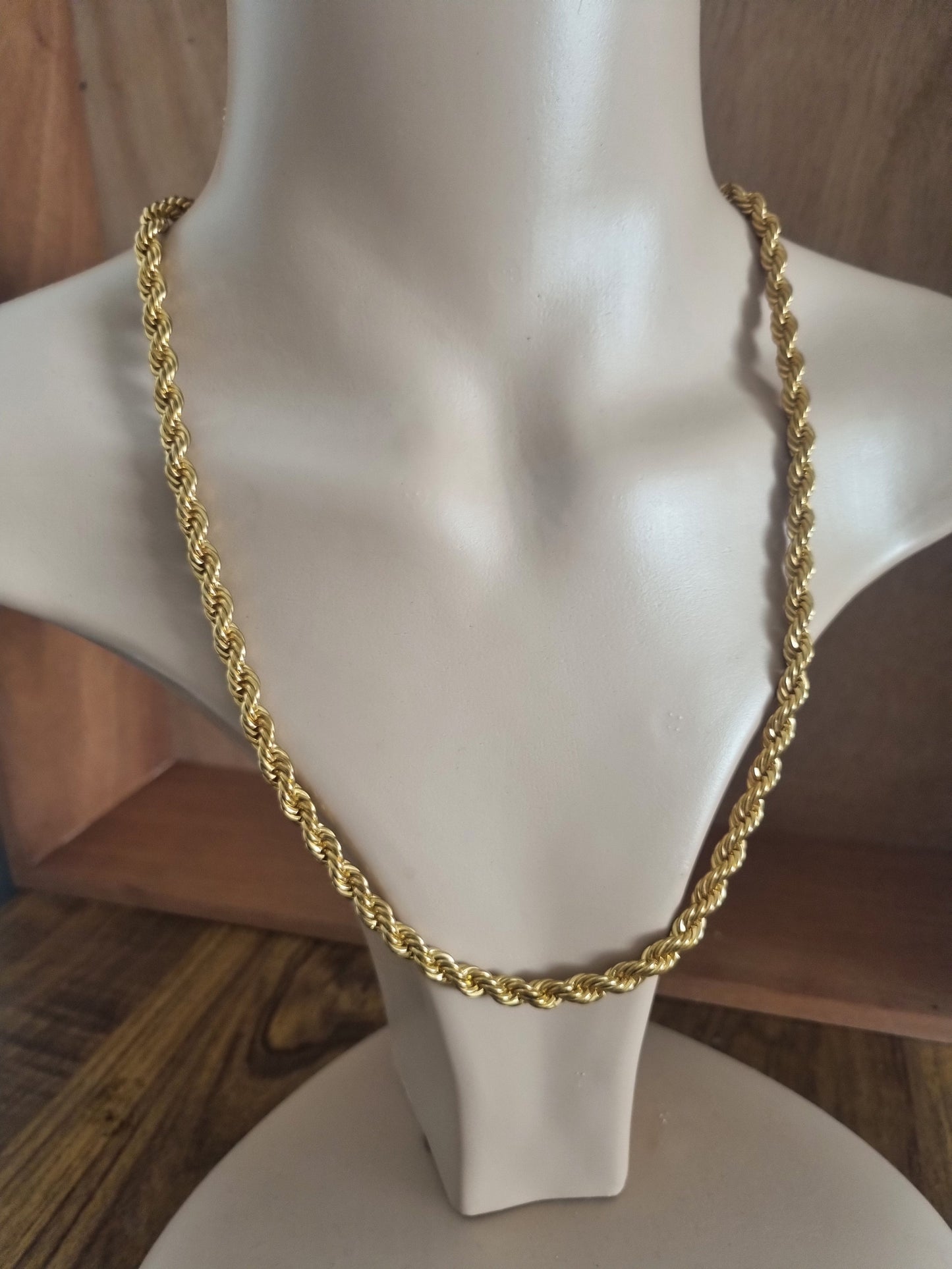 Vintage Necklace Chunky Gold Tone Bare Metal Rope Chain