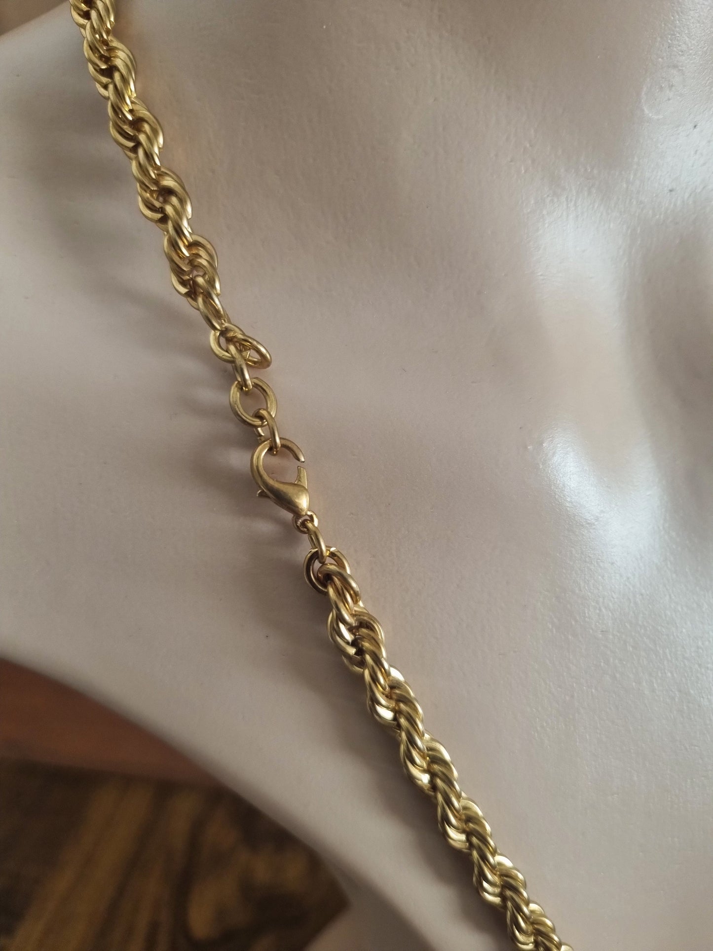 Vintage Necklace Chunky Gold Tone Bare Metal Rope Chain