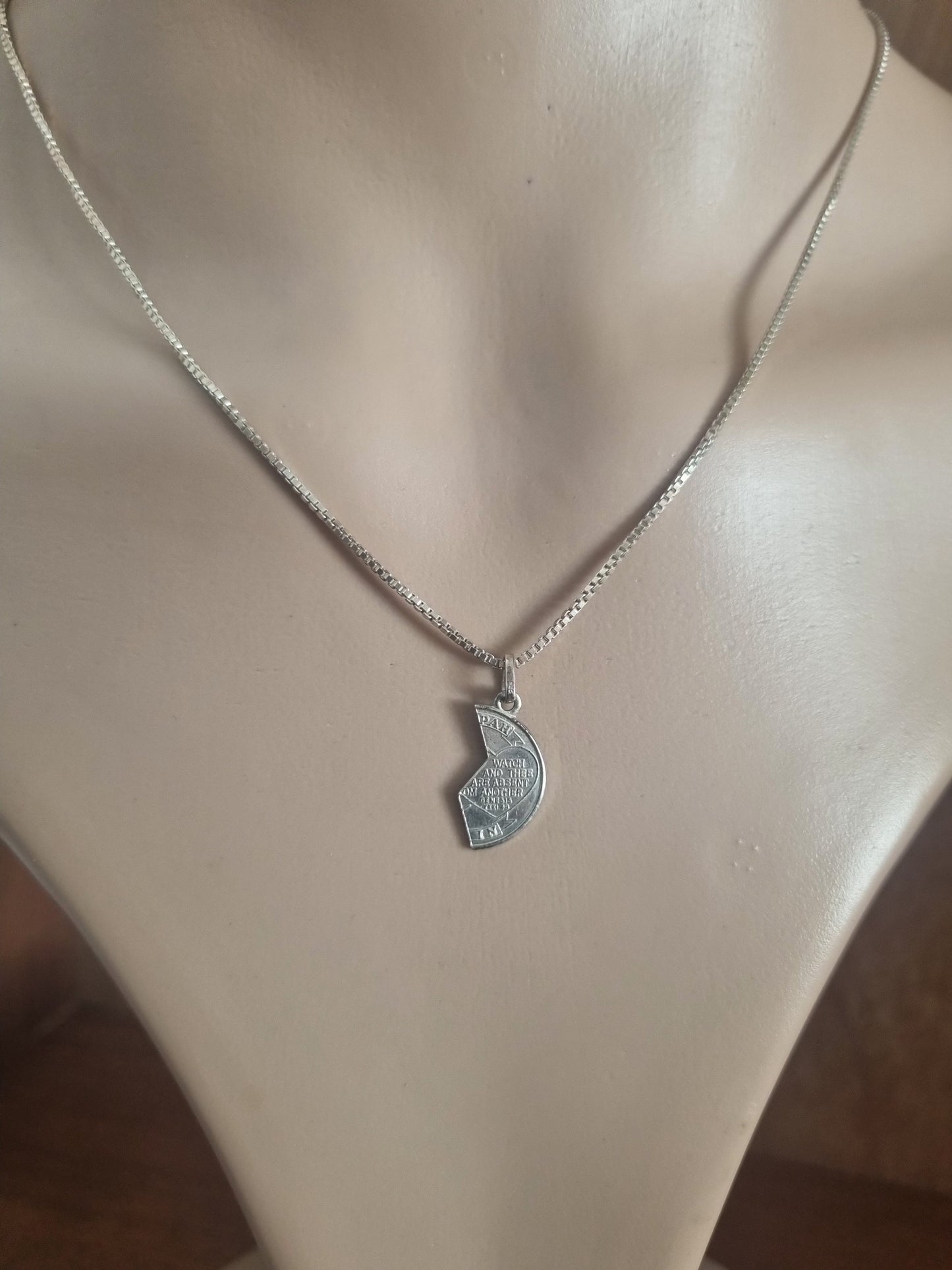 Vintage Necklace Italian Box Chain Silver Genesis Quote Charm