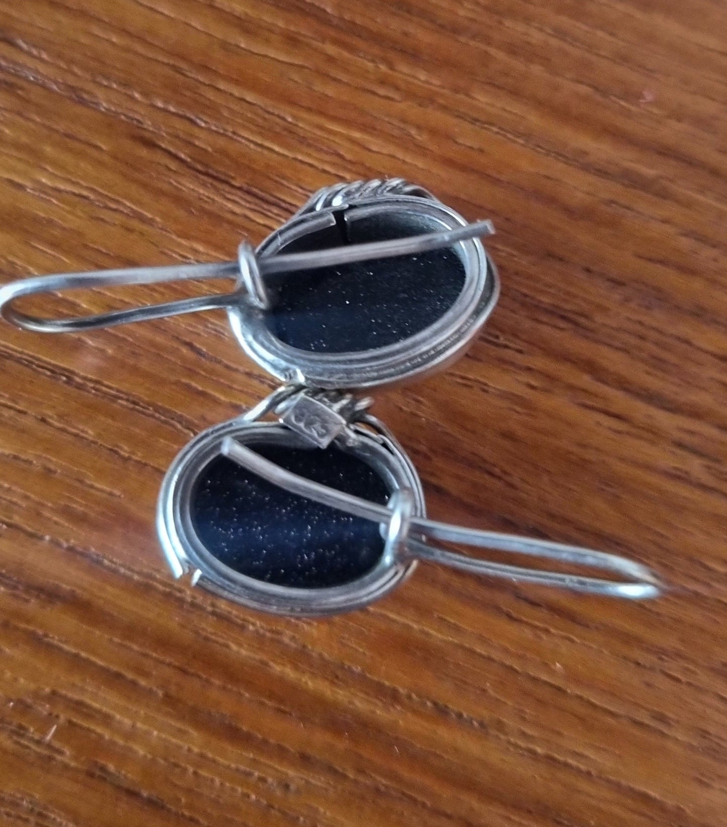 Vintage Necklace Set Necklace and Earrings Blue Goldstone Set Rope Detail Silver