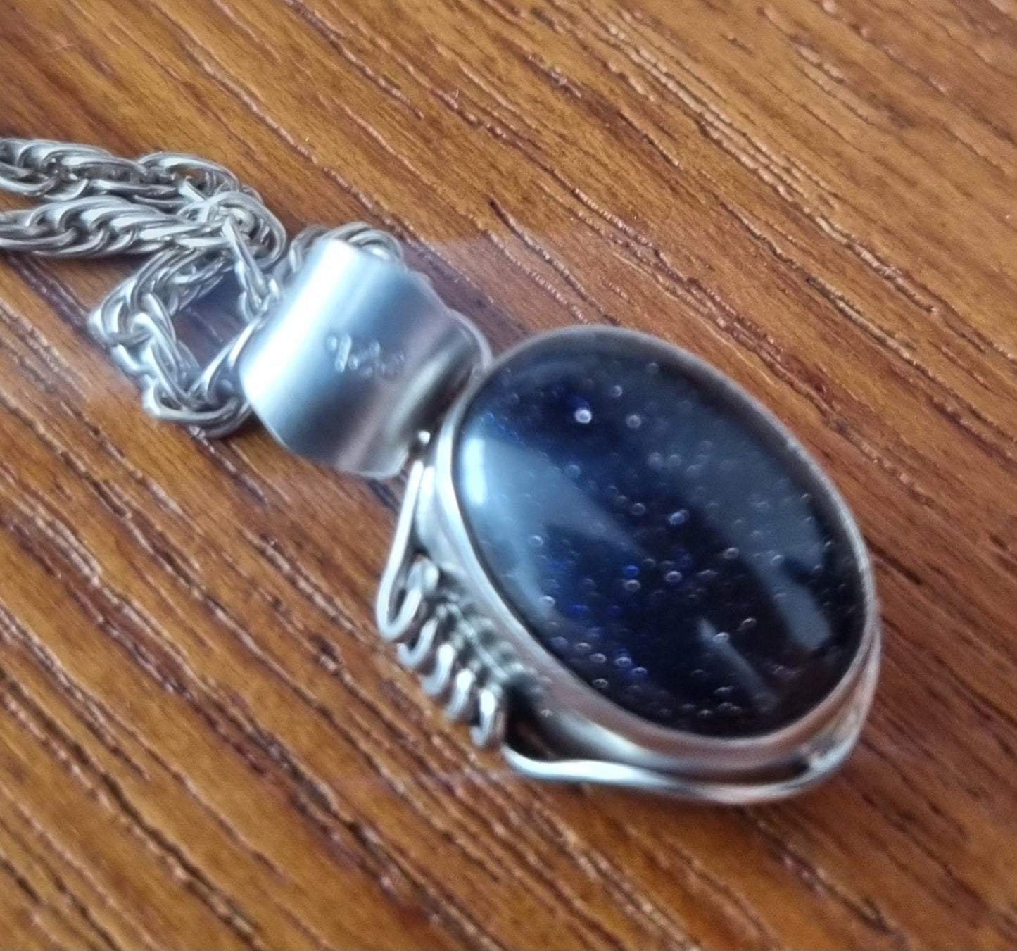 Vintage Necklace Set Necklace and Earrings Blue Goldstone Set Rope Detail Silver