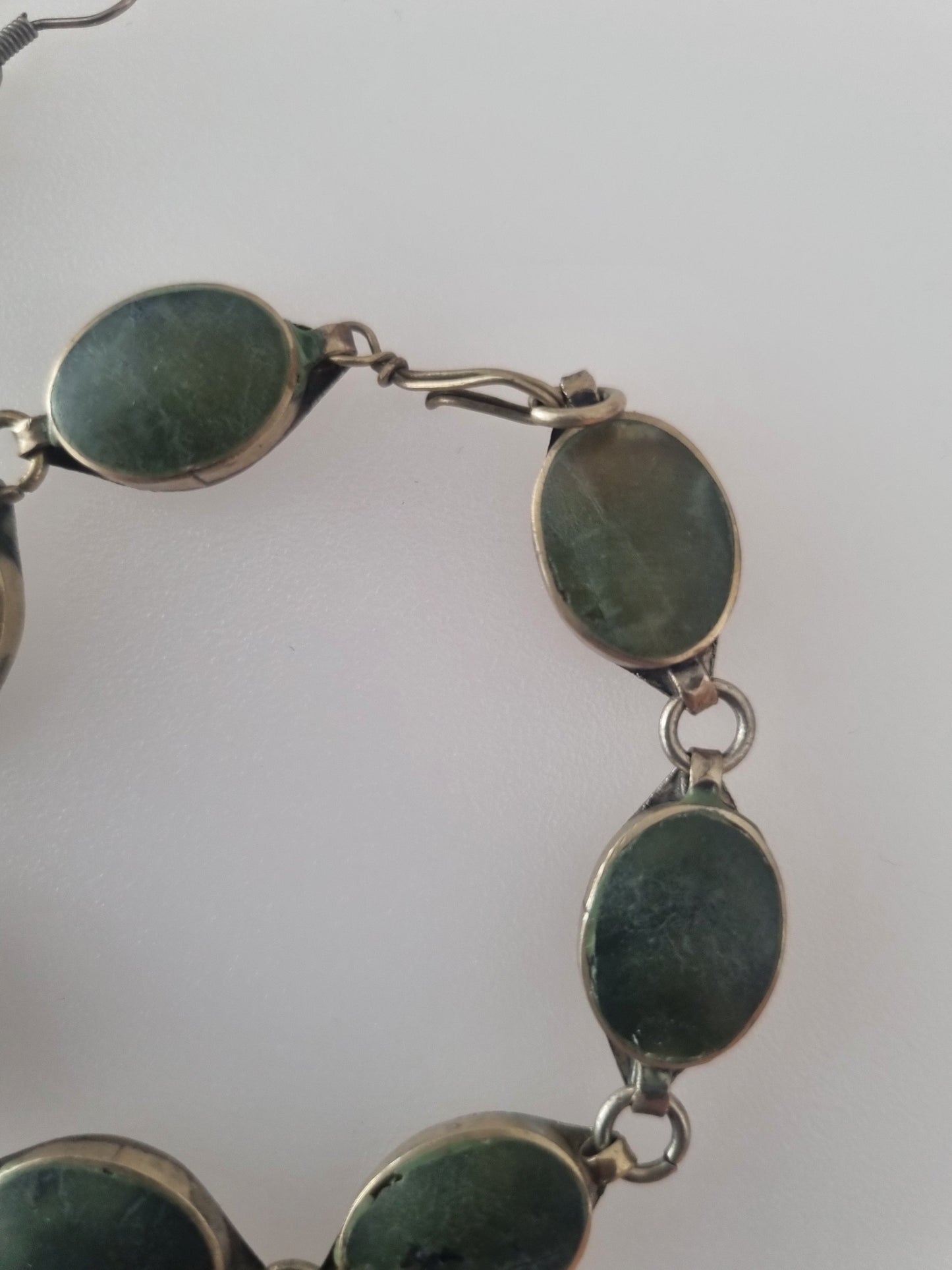 Vintage Necklace Set Bracelet and Earrings Dark Green Cabochones Base Metal